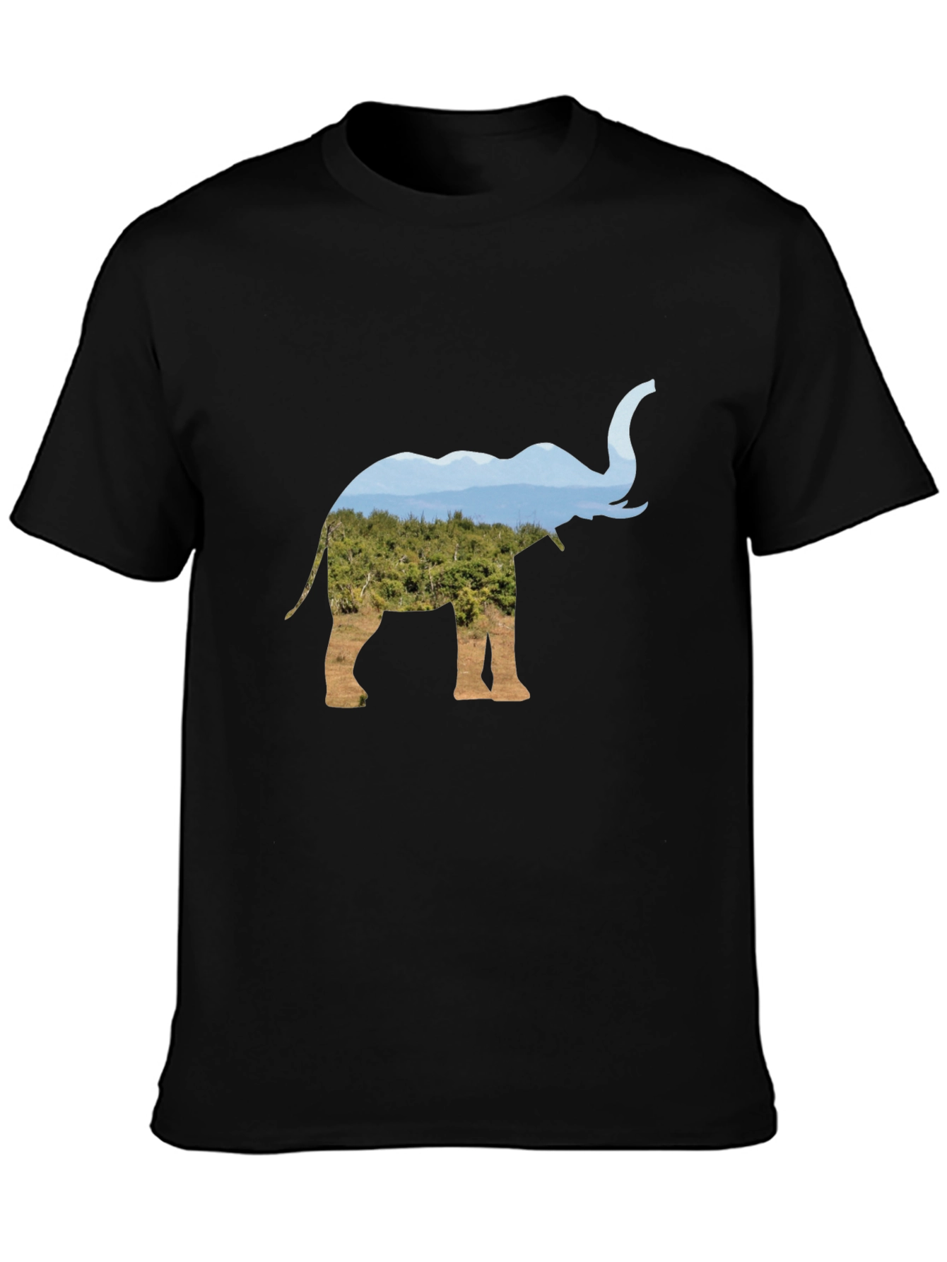 Elephant Silhouette Nature Print Black T-Shirt