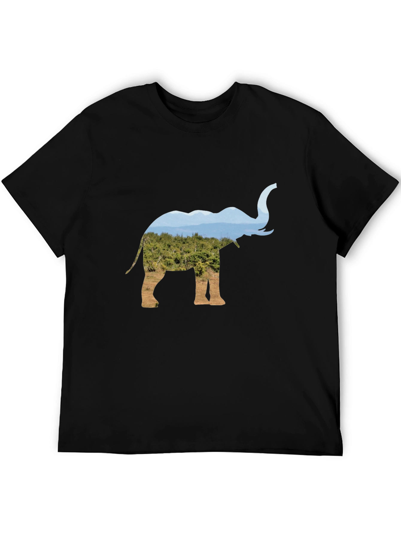 Elephant Silhouette Nature Print Black T-Shirt