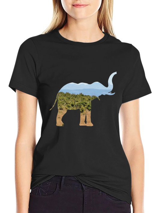 Elephant Silhouette Nature Print Black T-Shirt