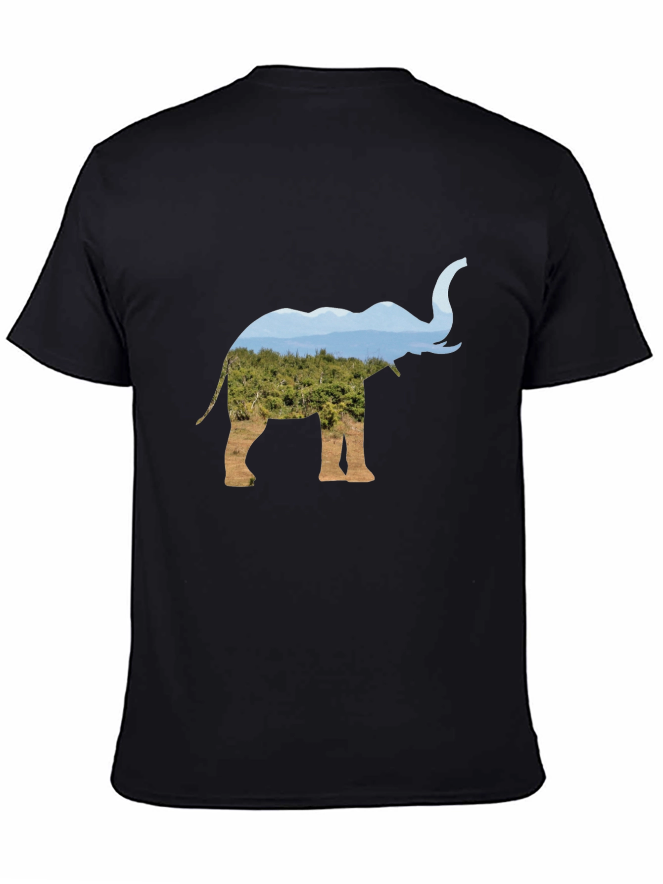 Elephant Silhouette Nature Print Black T-Shirt