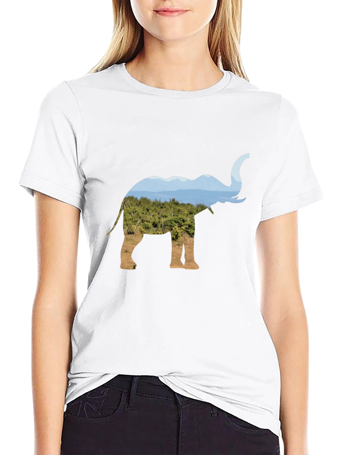Elephant Silhouette Nature Print Black T-Shirt