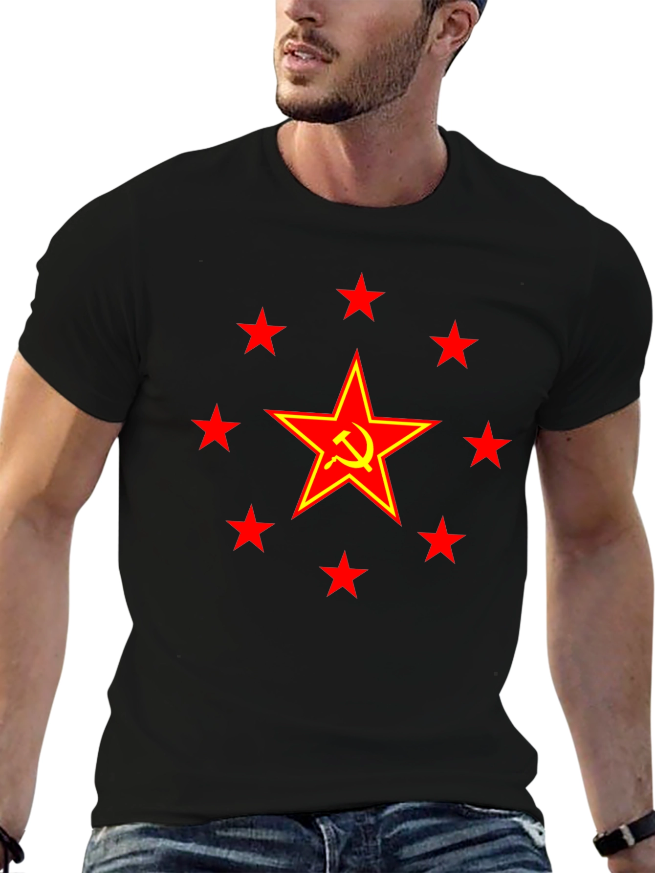 Red Star Hammer & Sickle Graphic Tee - Black