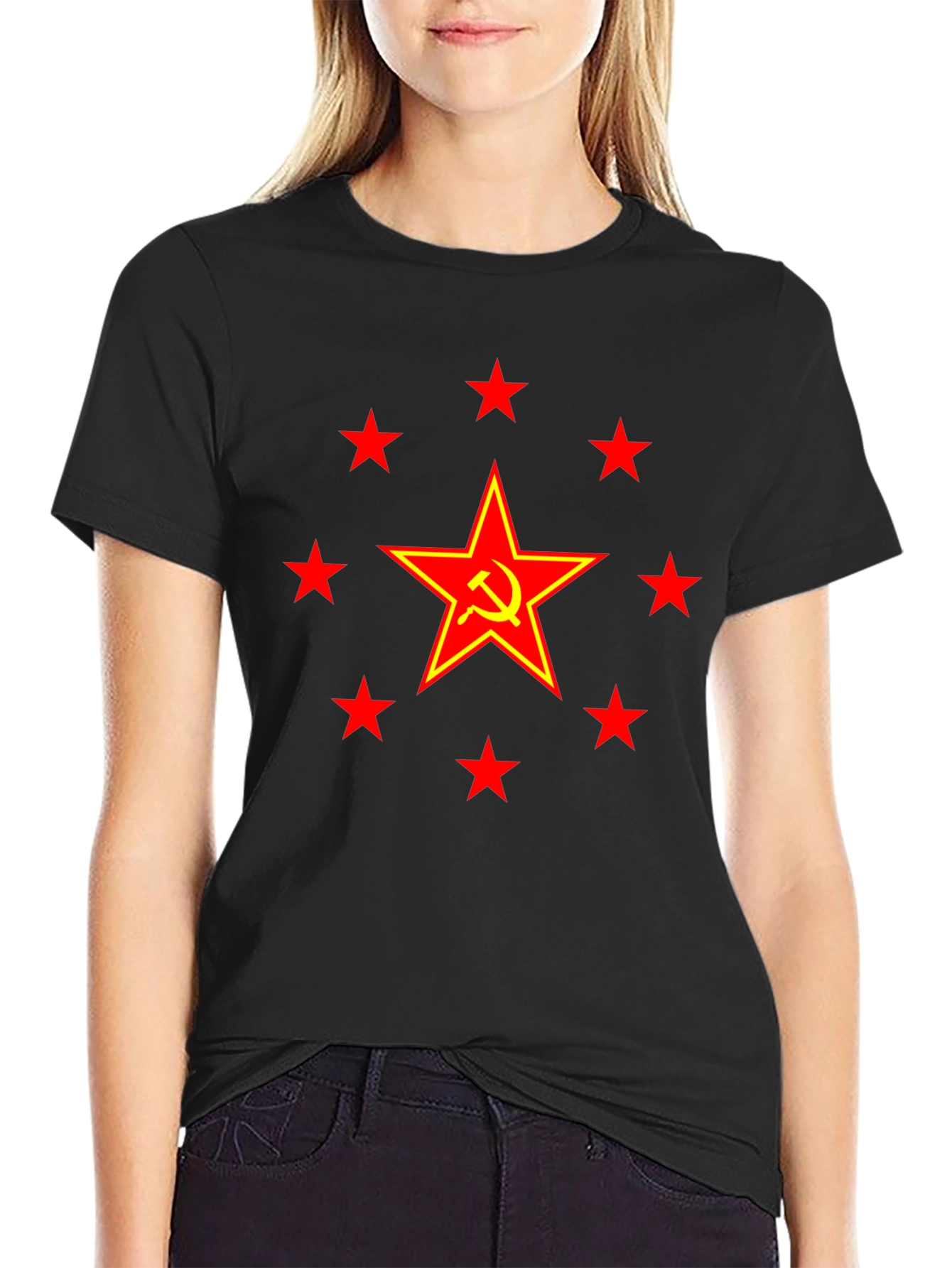 Red Star Hammer & Sickle Graphic Tee - Black