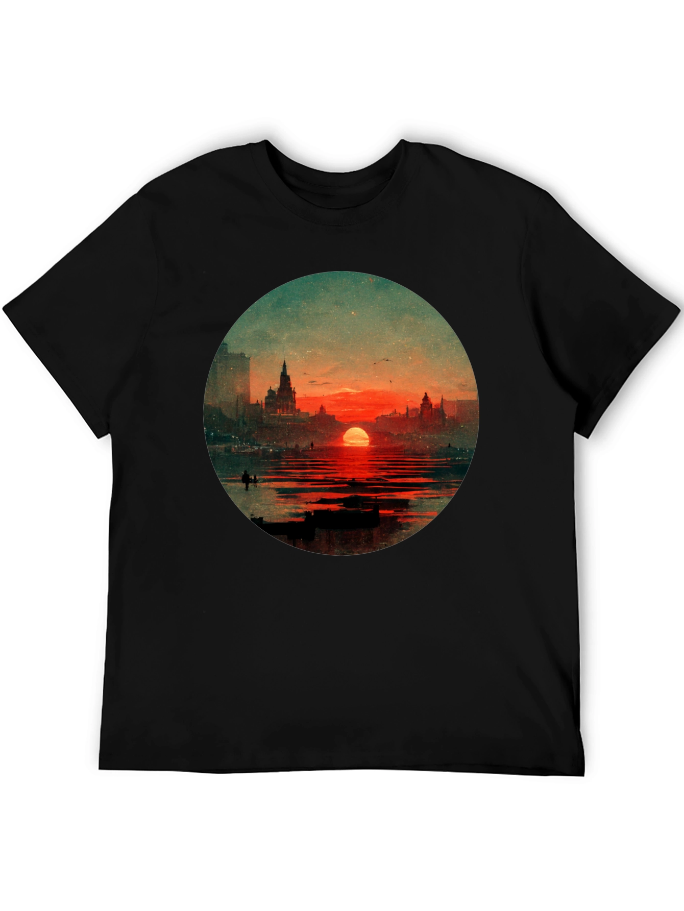 Sunset Cityscape Graphic Tee - Black