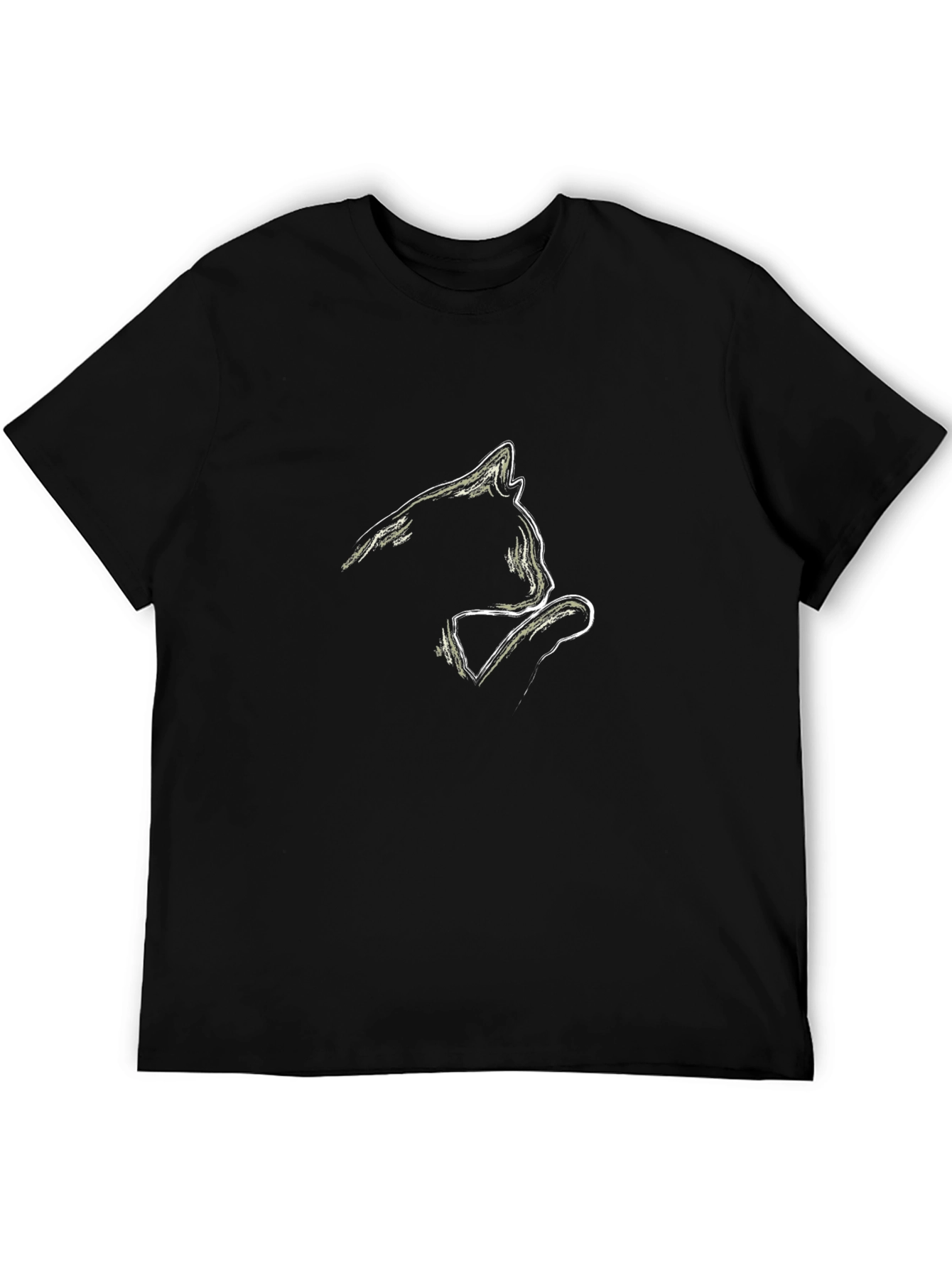 Minimalist Cat Sketch Black T-Shirt