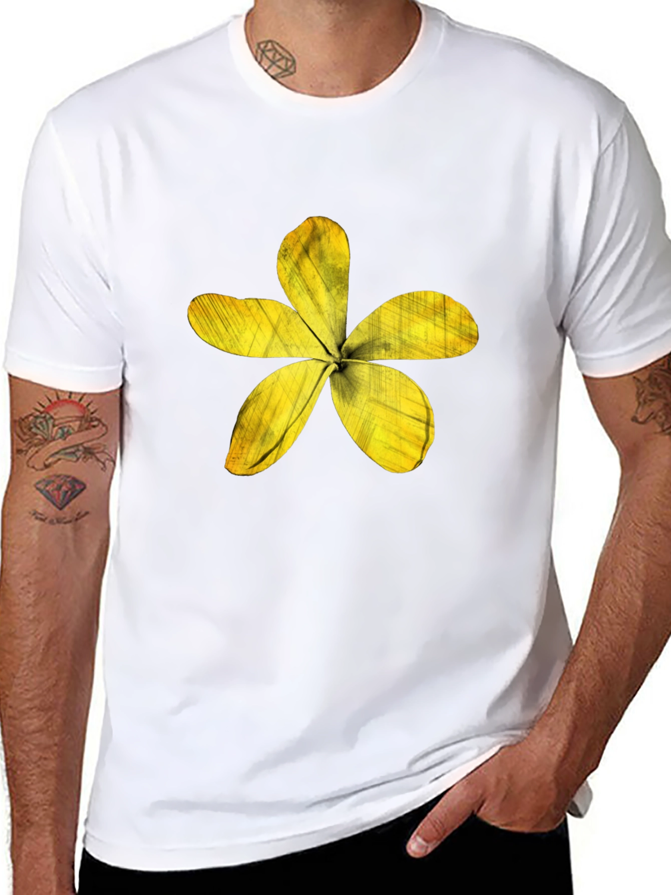 Black T-Shirt with Yellow Flower Design