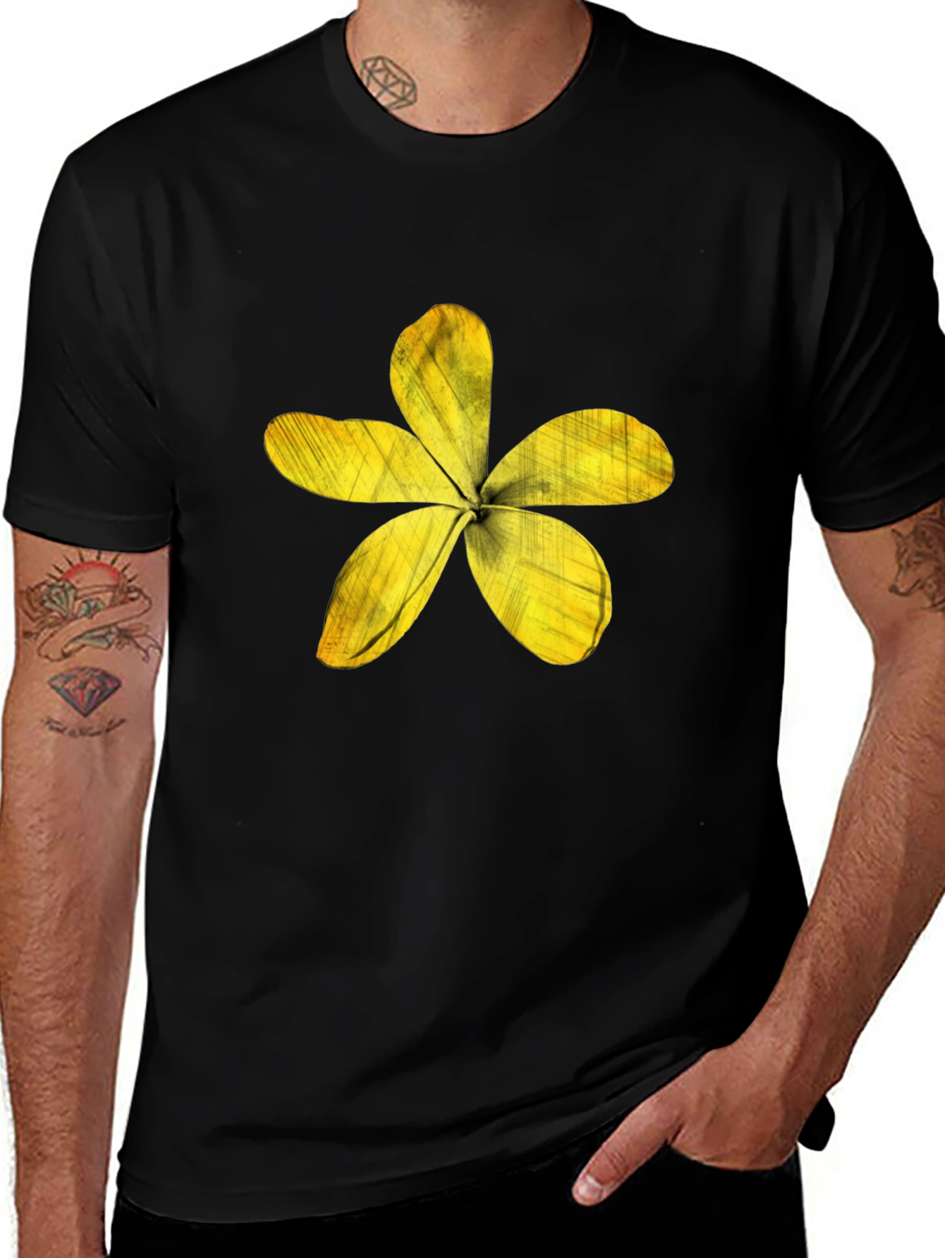 Black T-Shirt with Yellow Flower Design