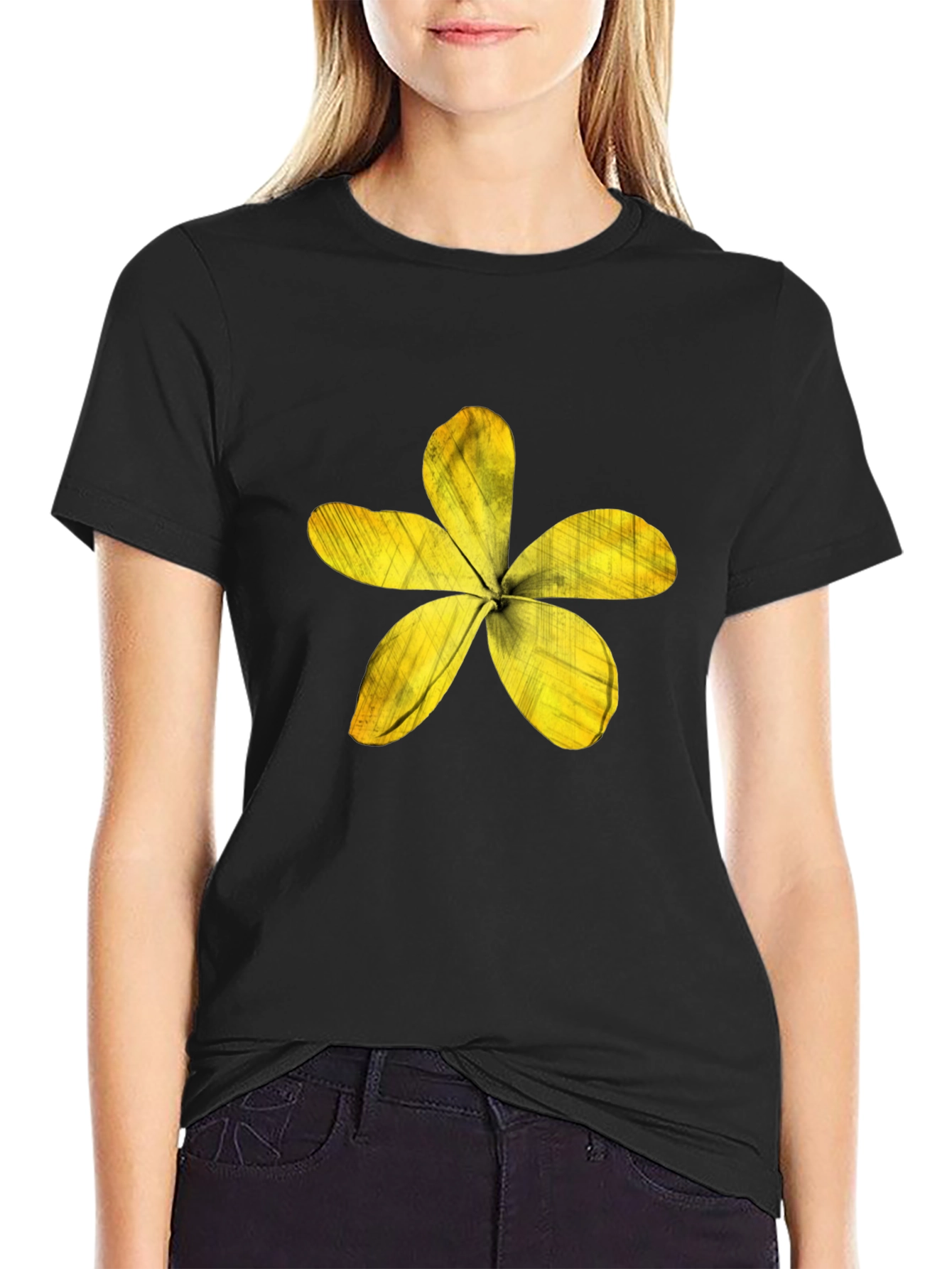 Black T-Shirt with Yellow Flower Design