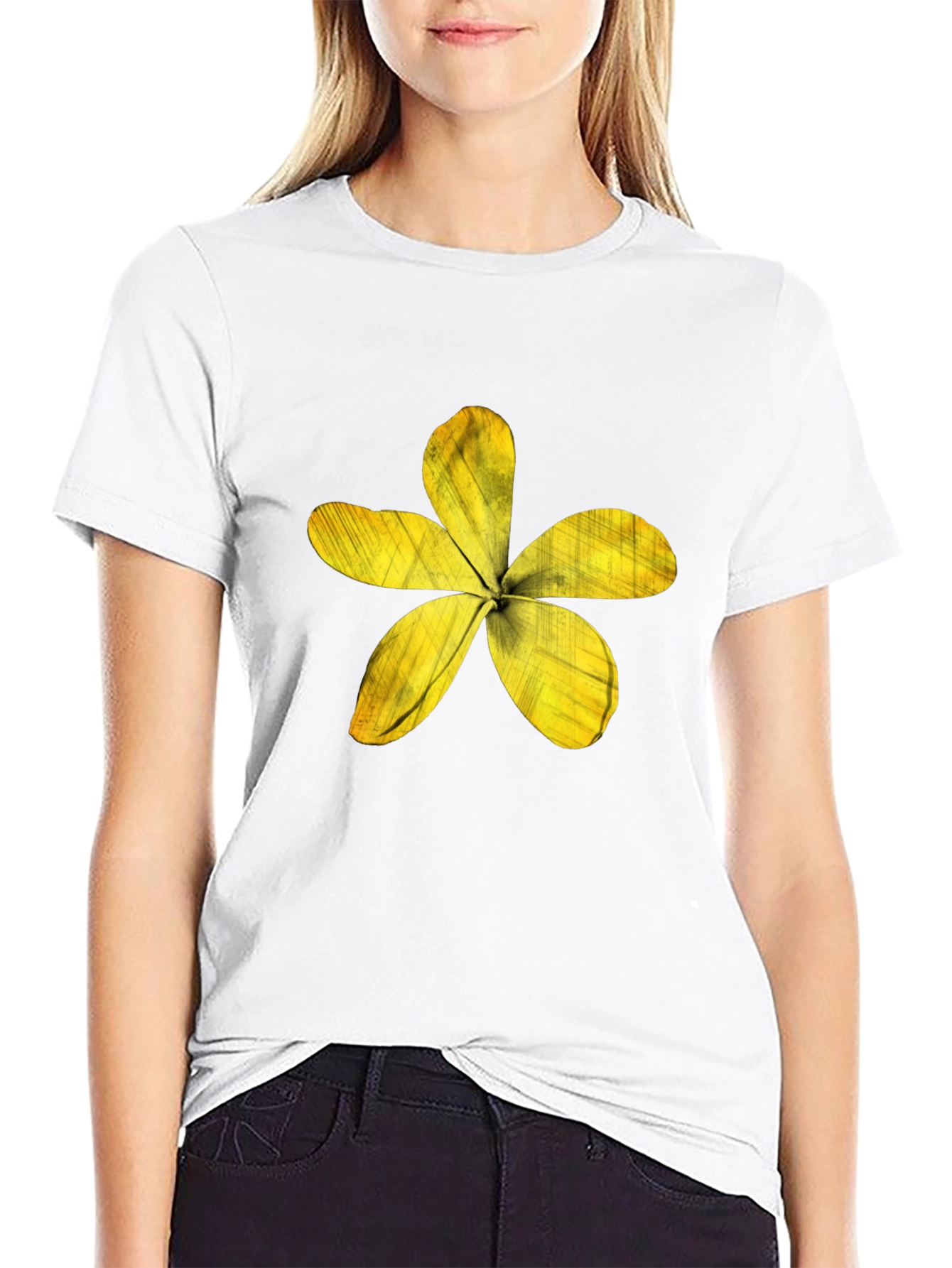 Black T-Shirt with Yellow Flower Design