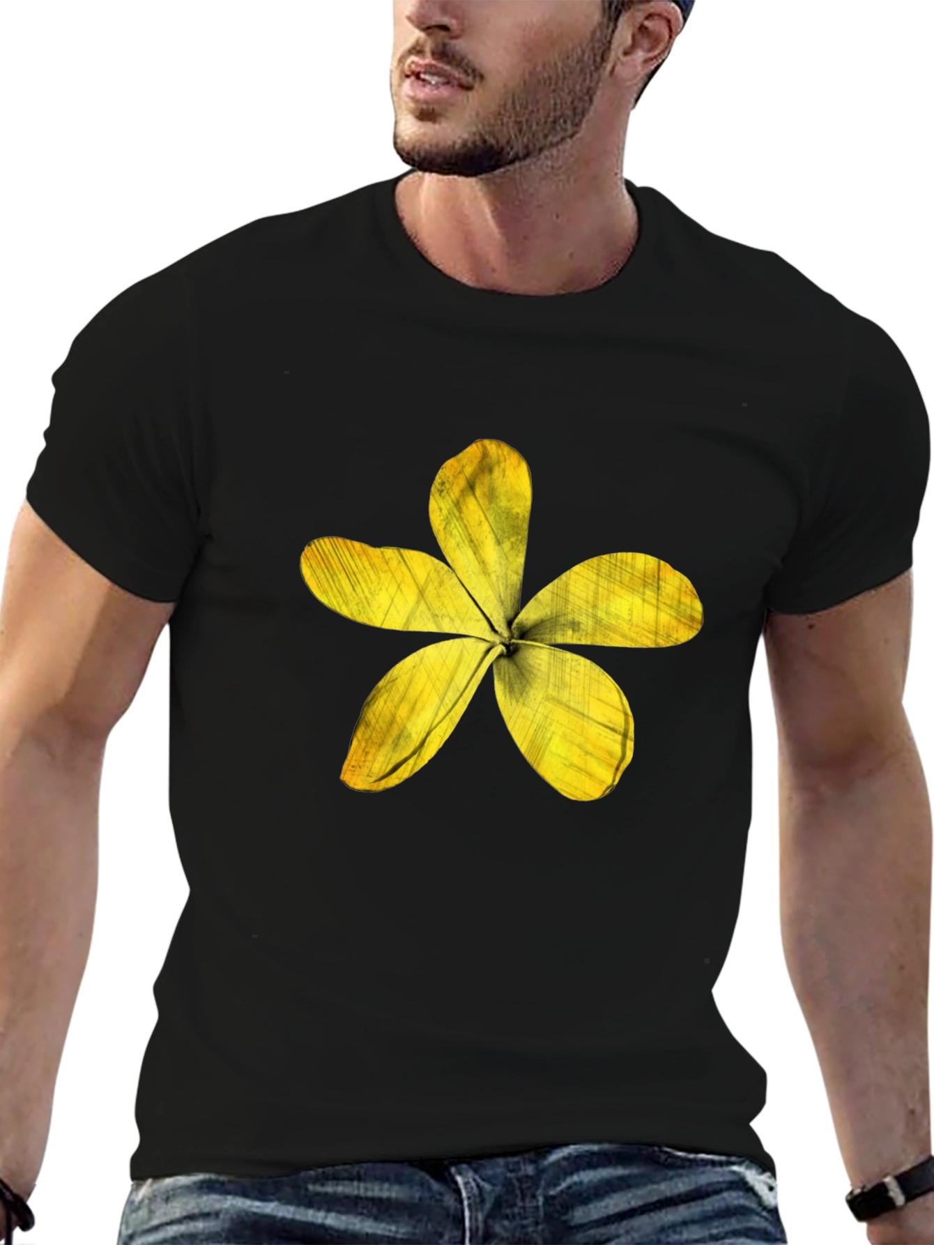Black T-Shirt with Yellow Flower Design
