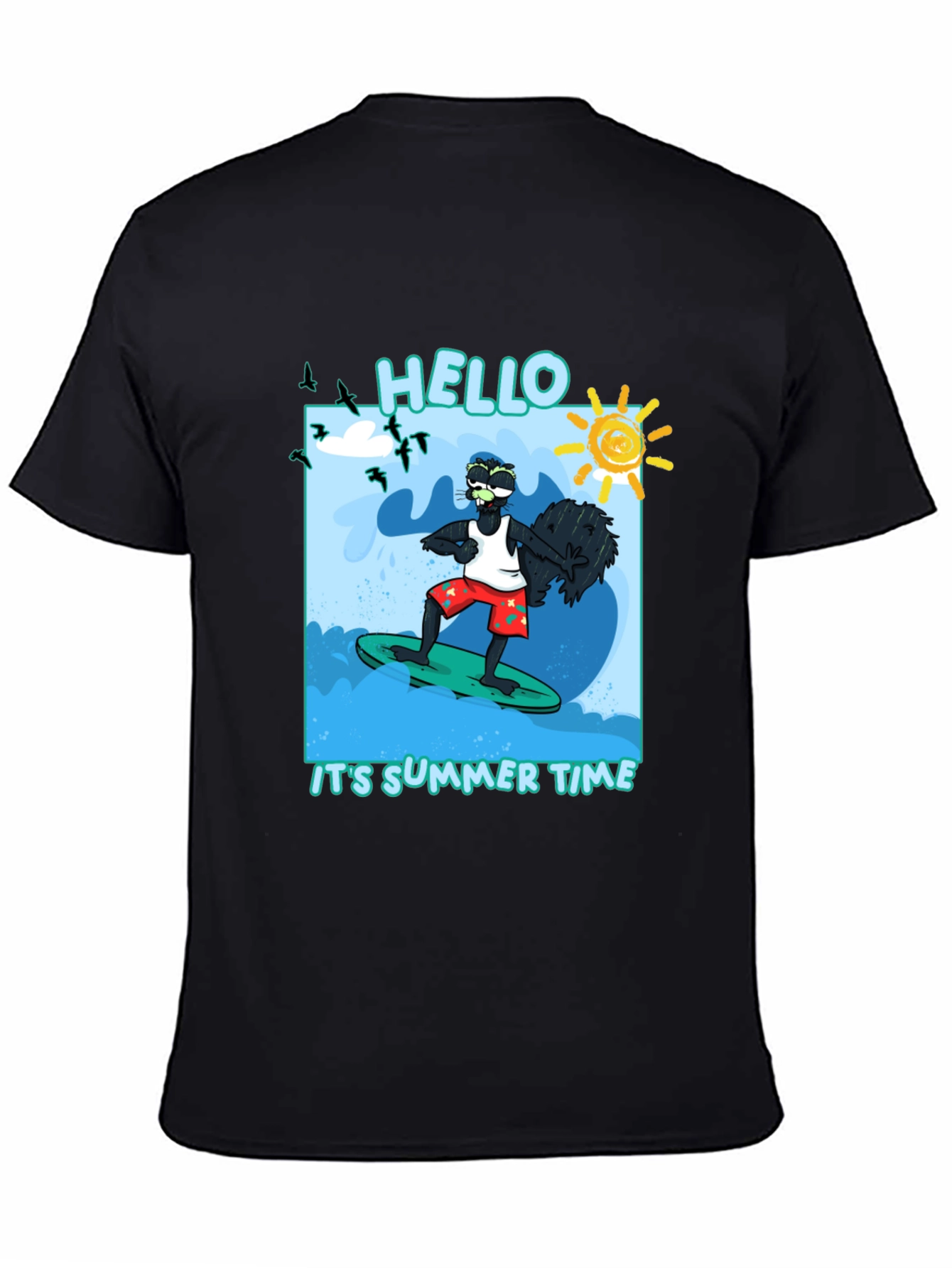 Summer Time Surfing Black T-Shirt