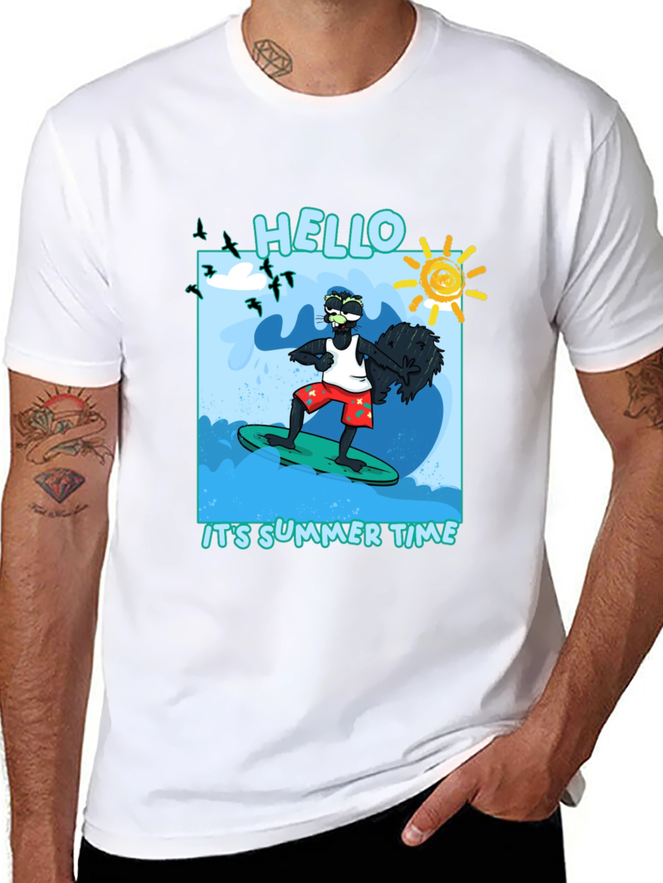 Summer Time Surfing Black T-Shirt