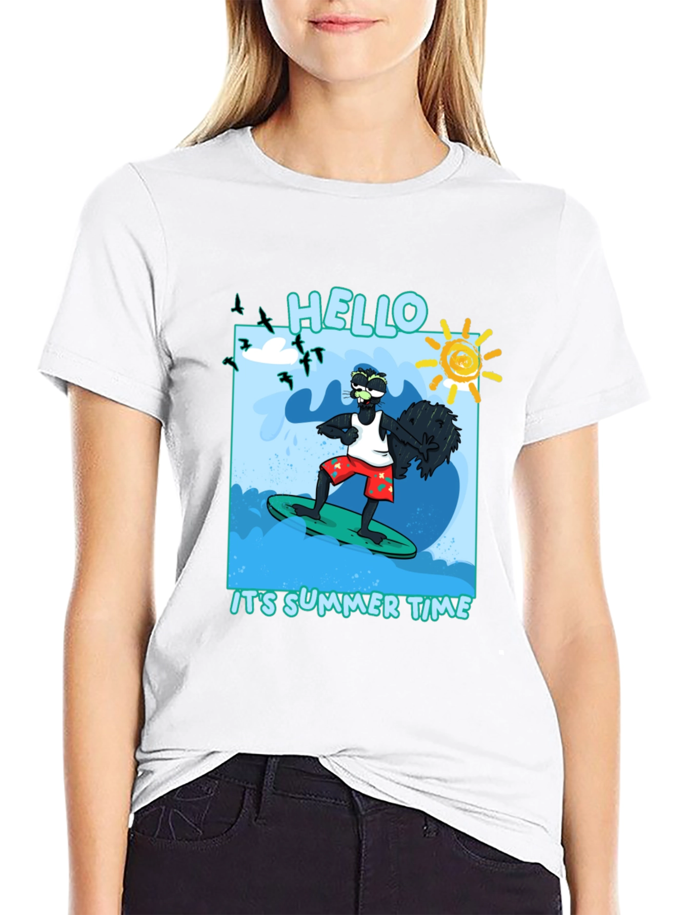 Summer Time Surfing Black T-Shirt