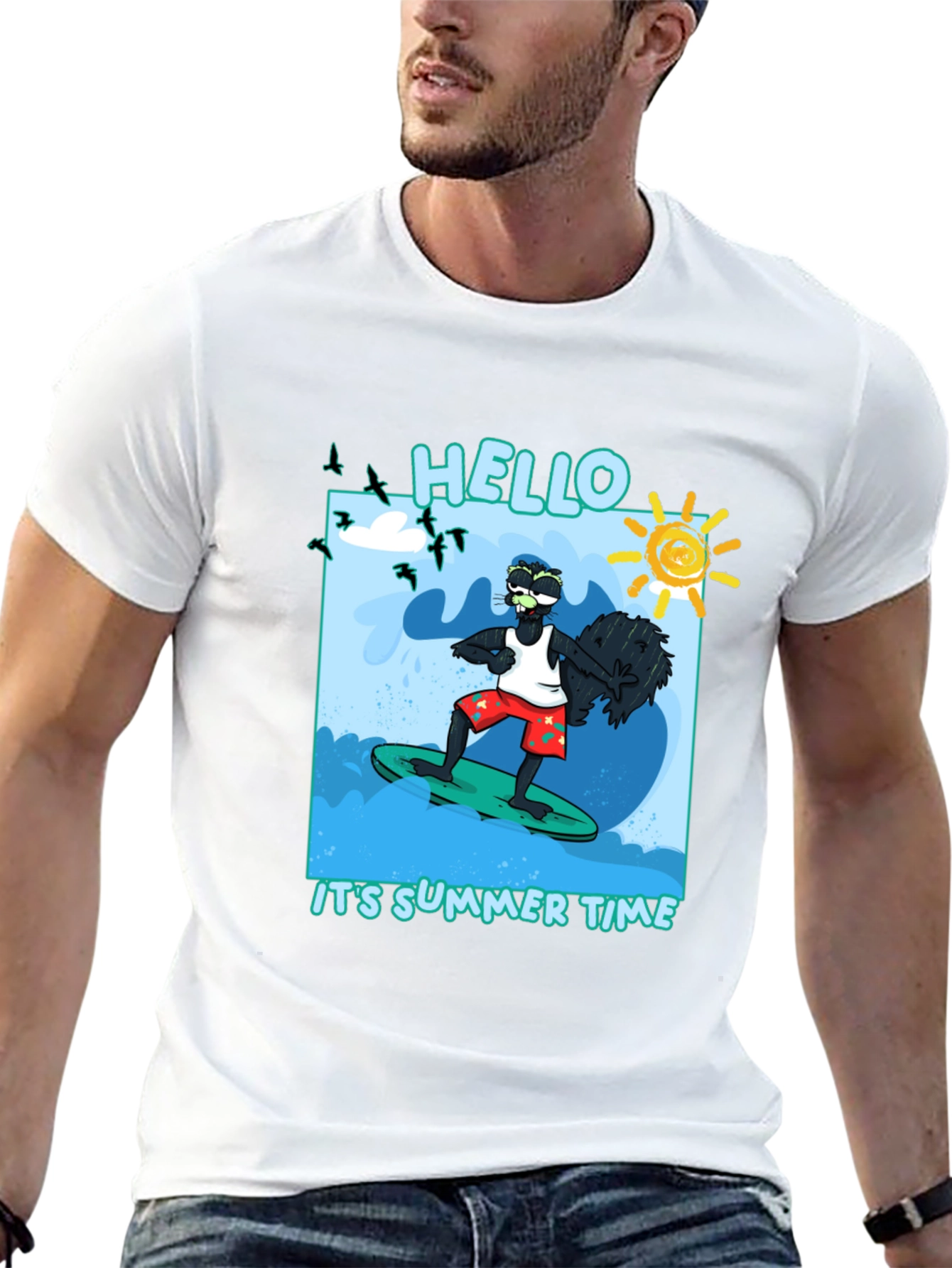 Summer Time Surfing Black T-Shirt