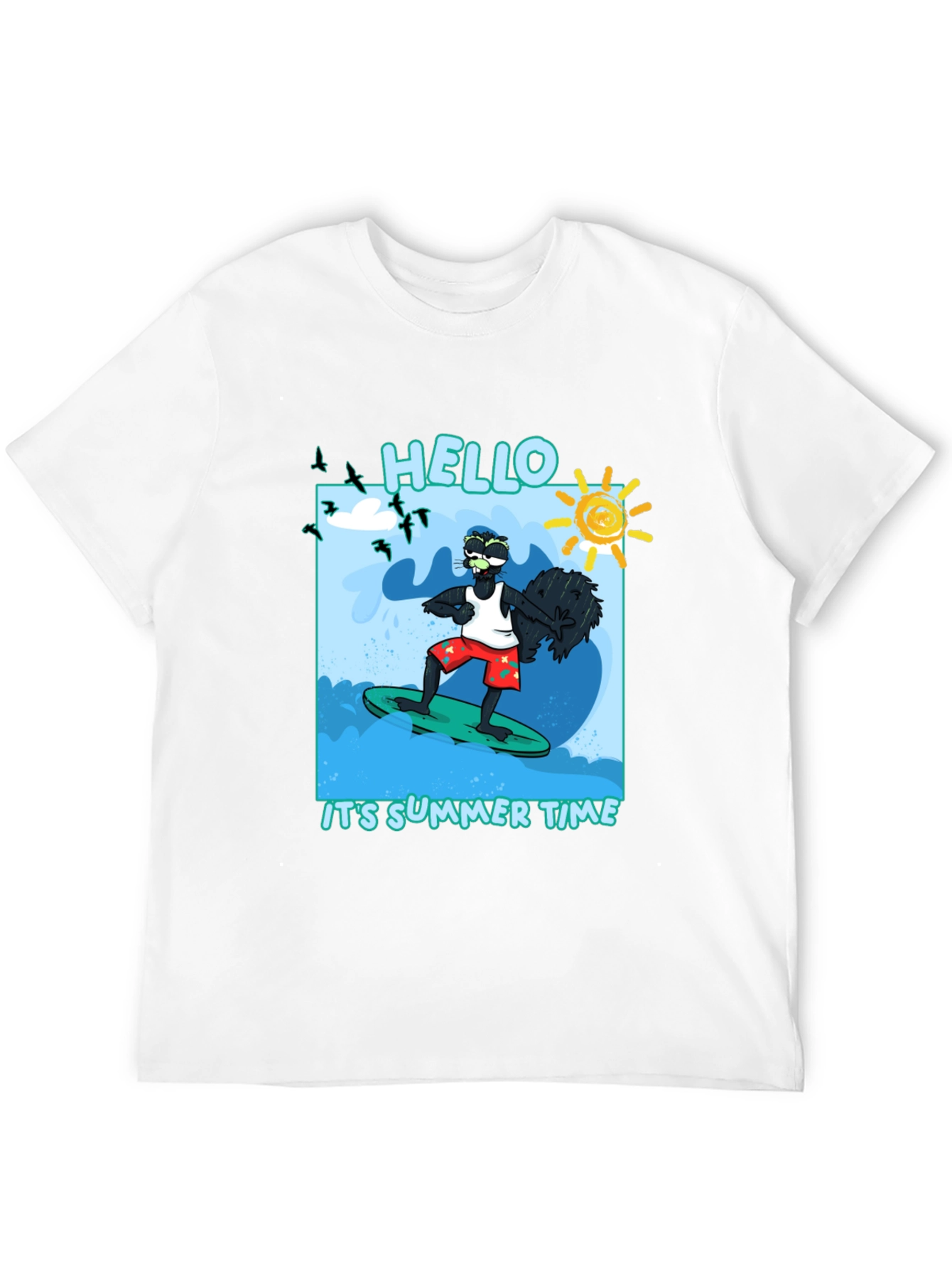 Summer Time Surfing Black T-Shirt