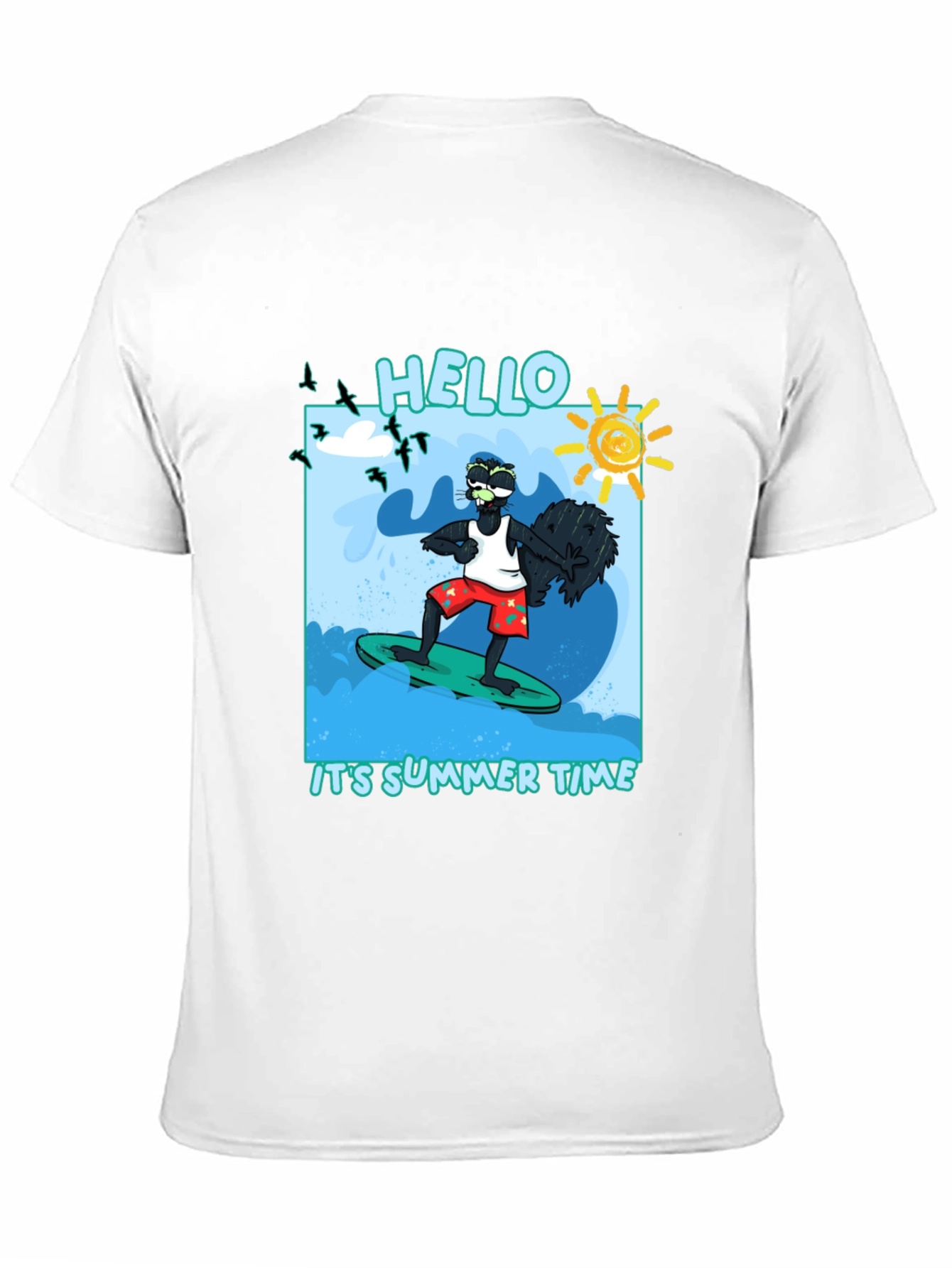 Summer Time Surfing Black T-Shirt