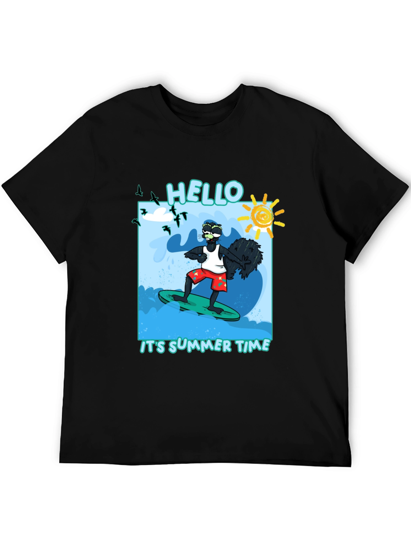 Summer Time Surfing Black T-Shirt