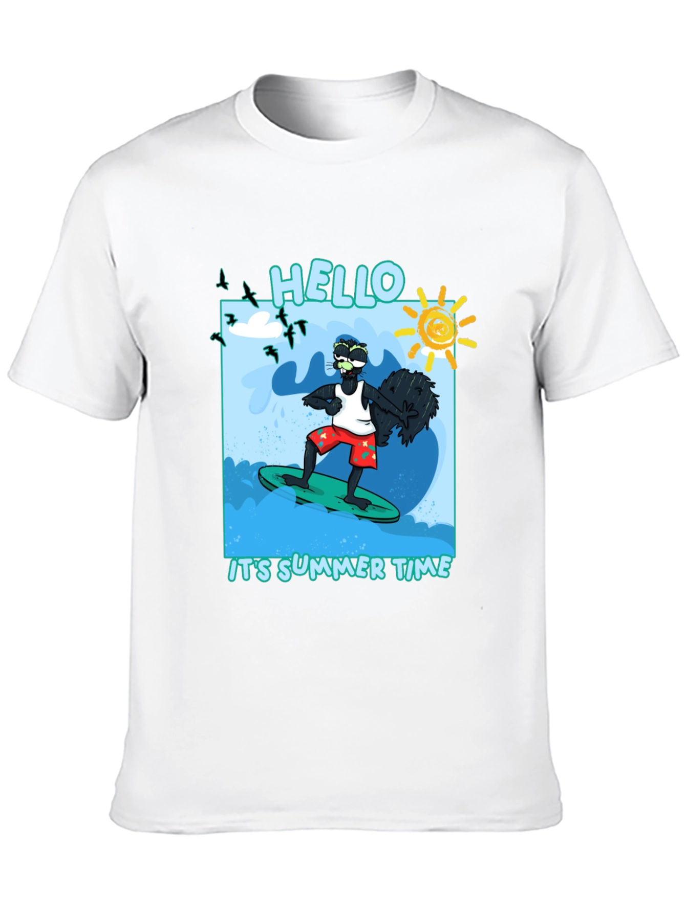 Summer Time Surfing Black T-Shirt