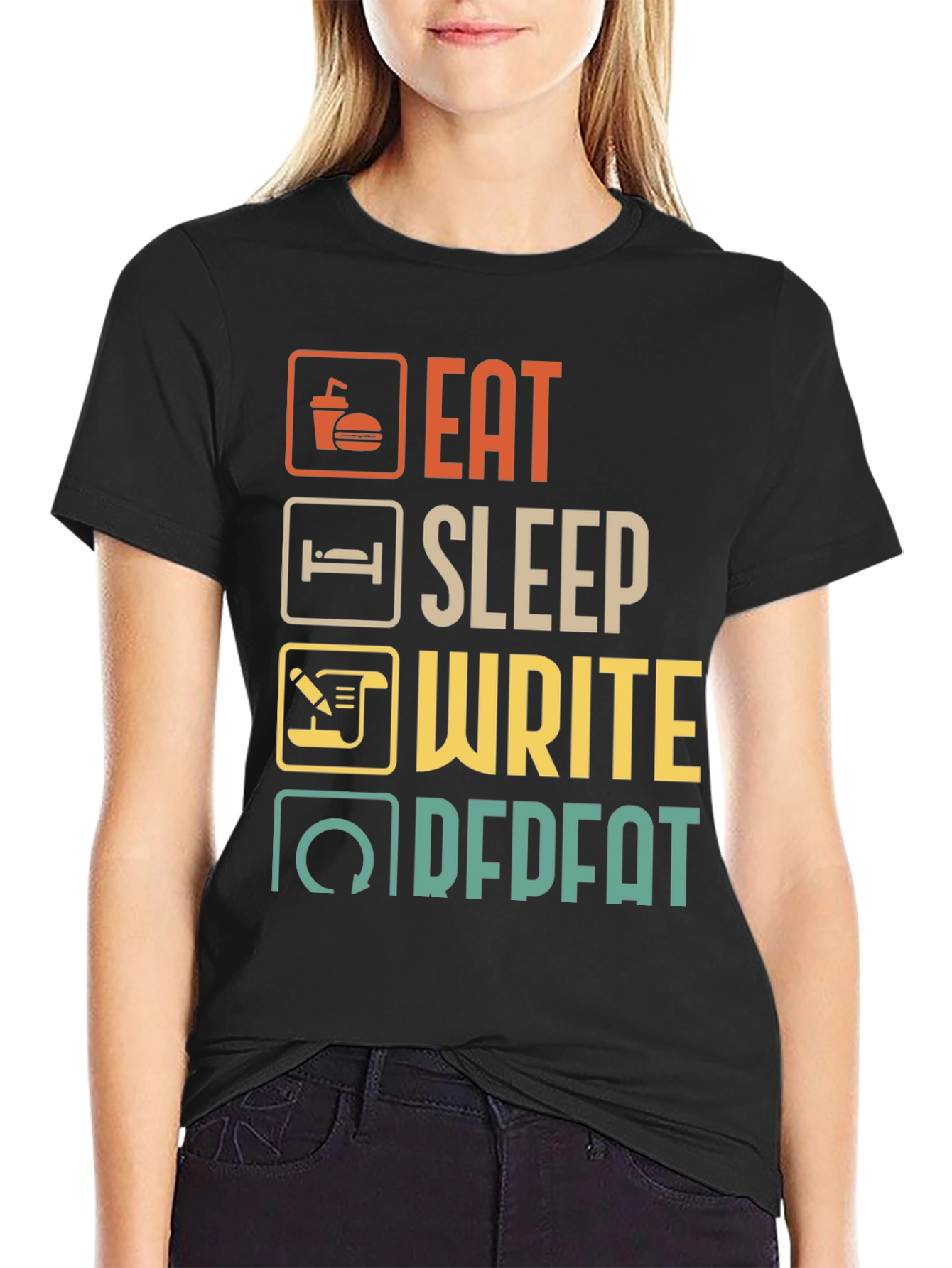Eat Sleep Write Repeat Black T-Shirt