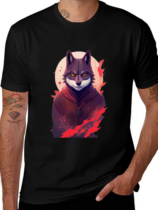 Wolf in Hoodie Graphic Black T-Shirt
