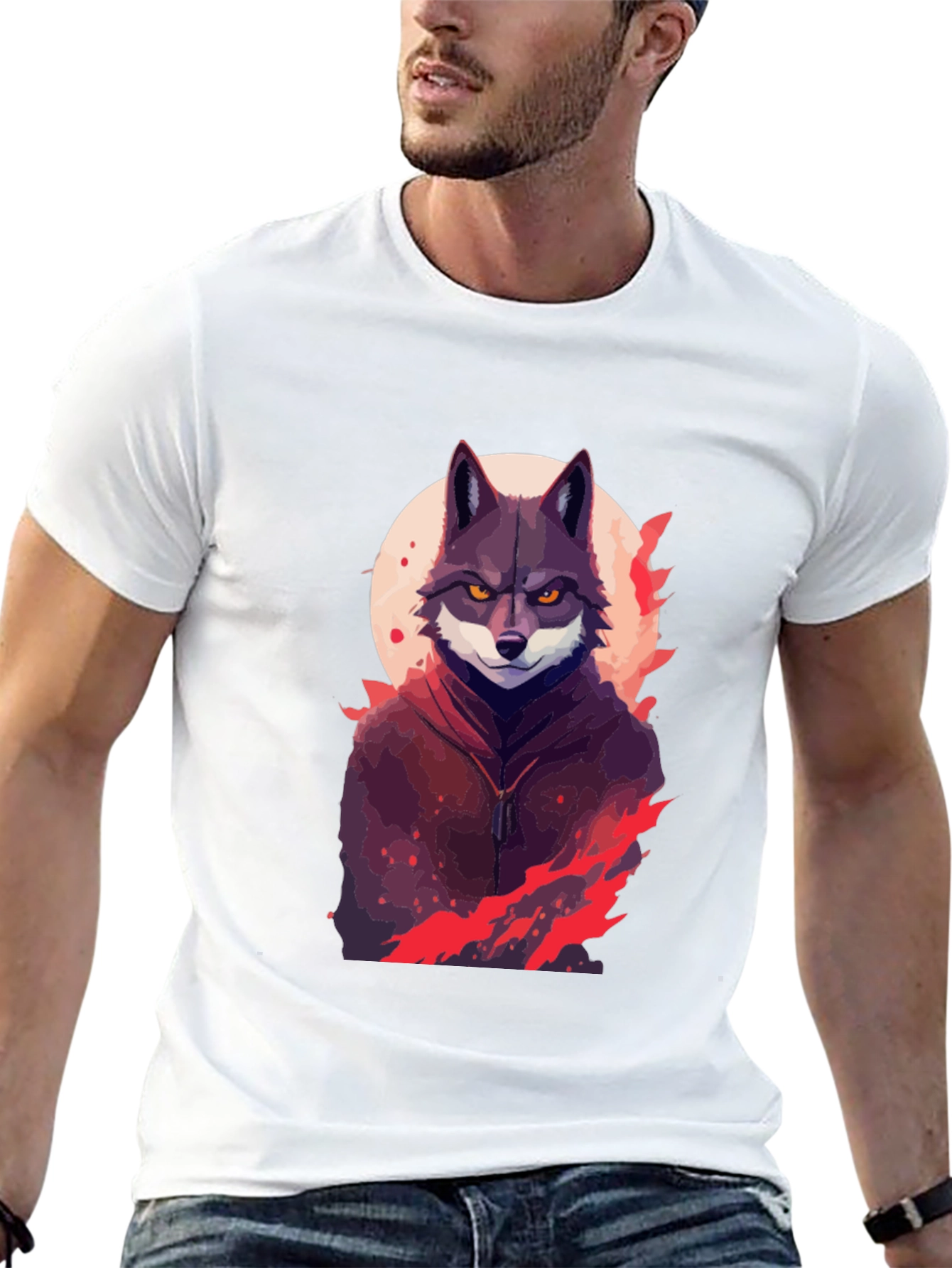 Wolf in Hoodie Graphic Black T-Shirt