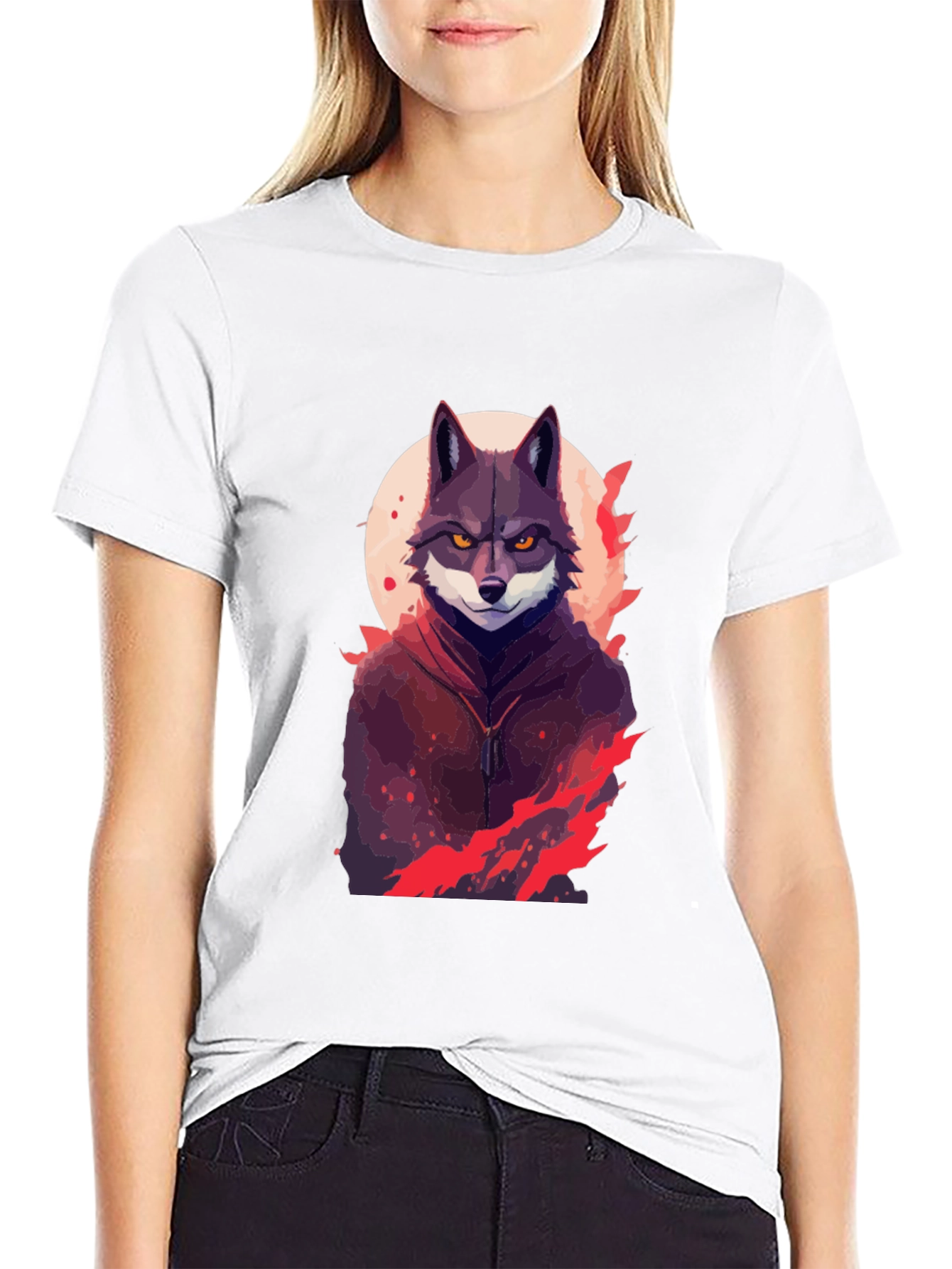 Wolf in Hoodie Graphic Black T-Shirt