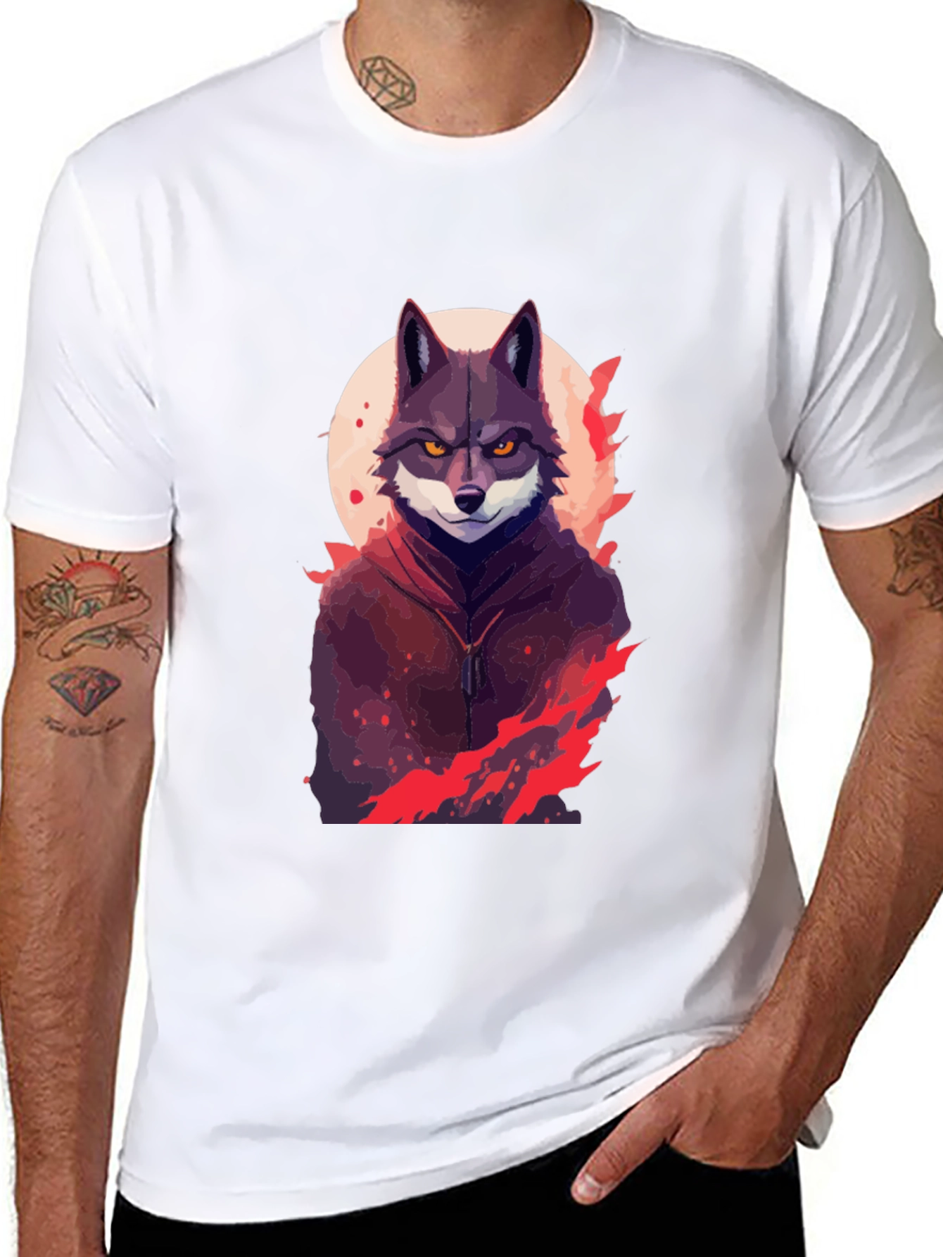 Wolf in Hoodie Graphic Black T-Shirt
