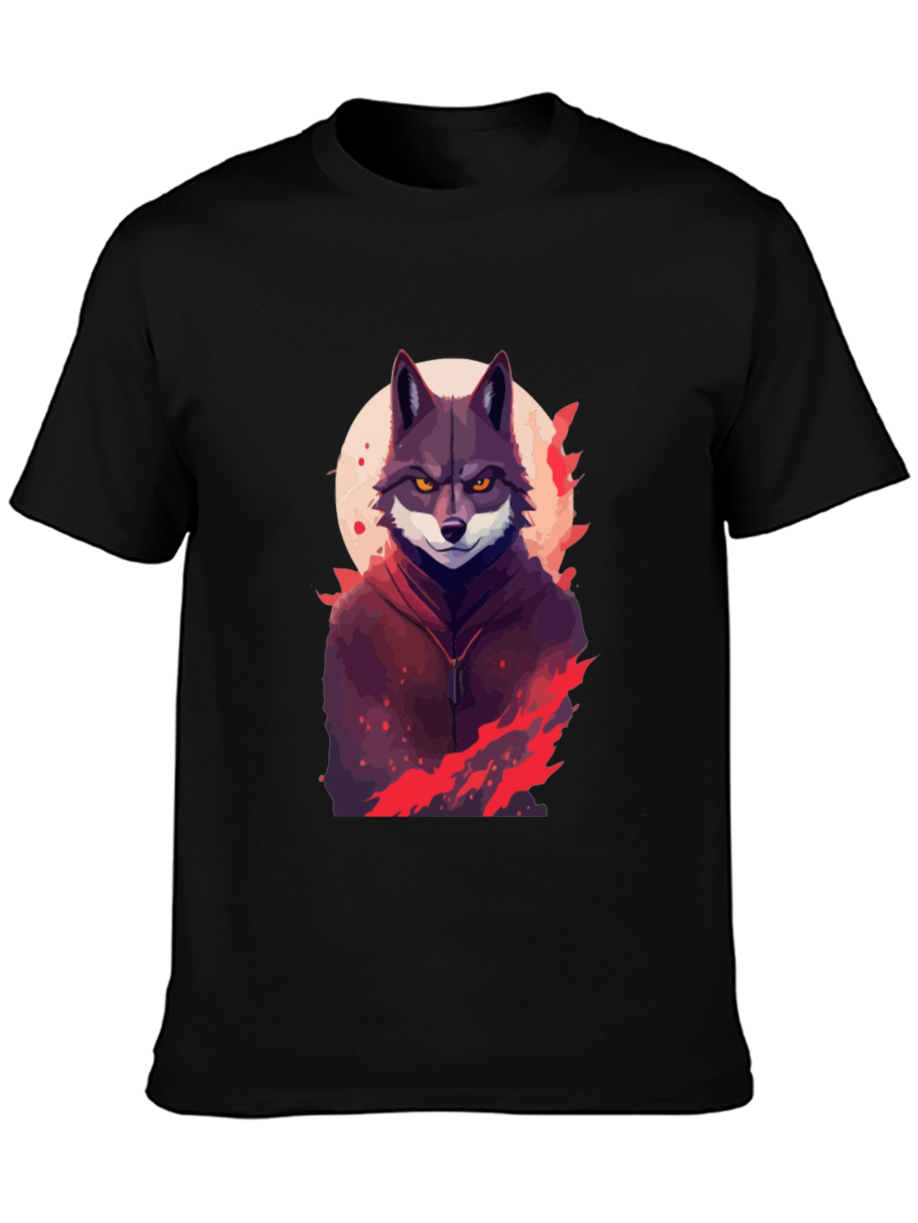 Wolf in Hoodie Graphic Black T-Shirt