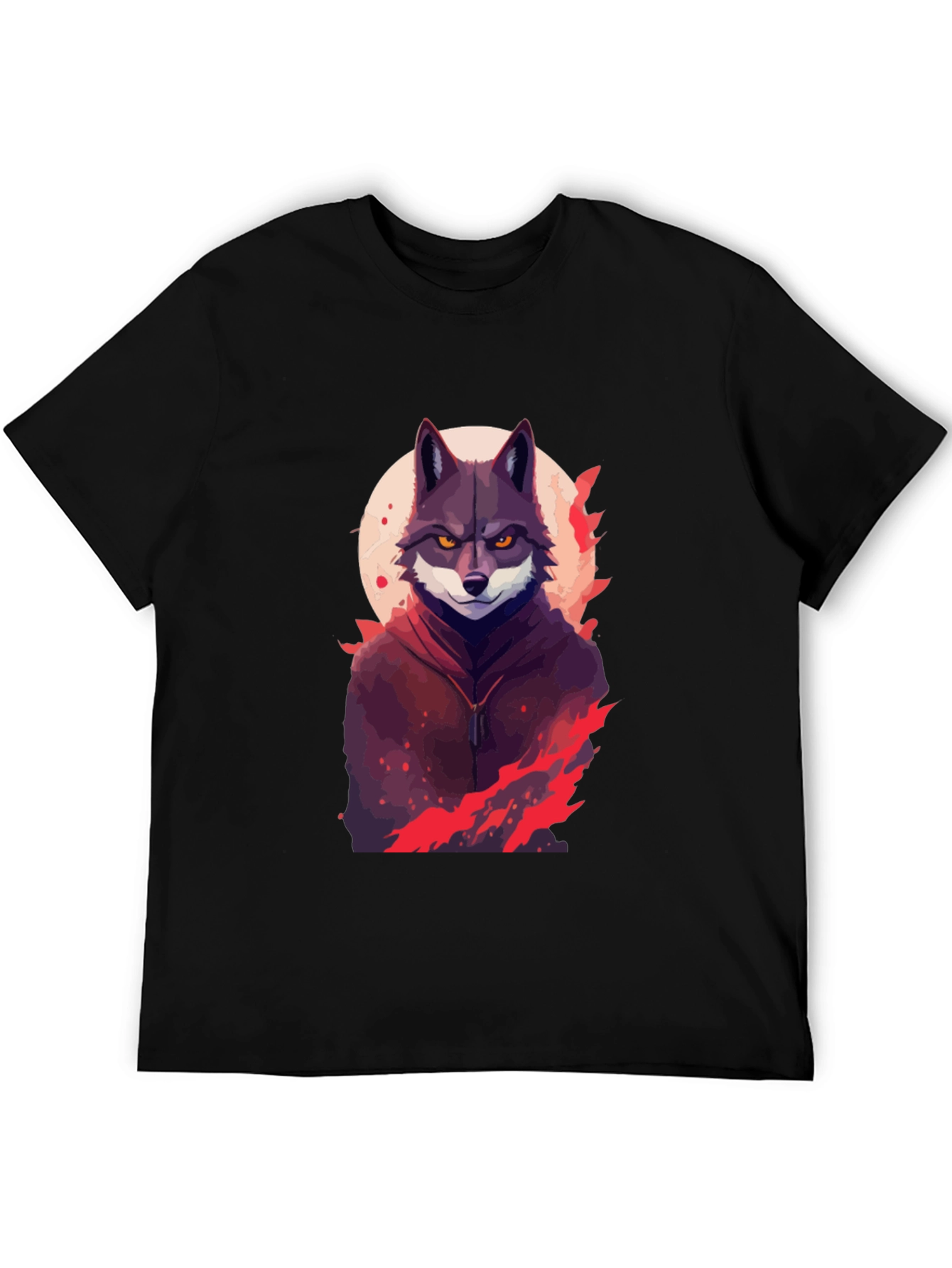 Wolf in Hoodie Graphic Black T-Shirt