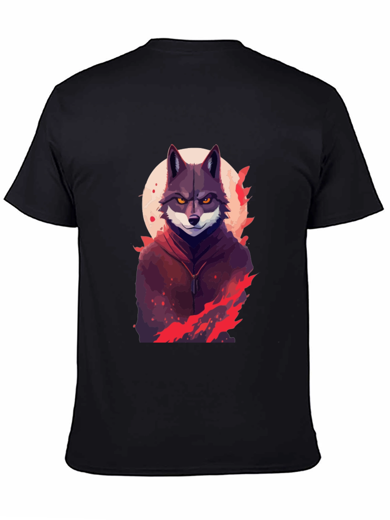 Wolf in Hoodie Graphic Black T-Shirt