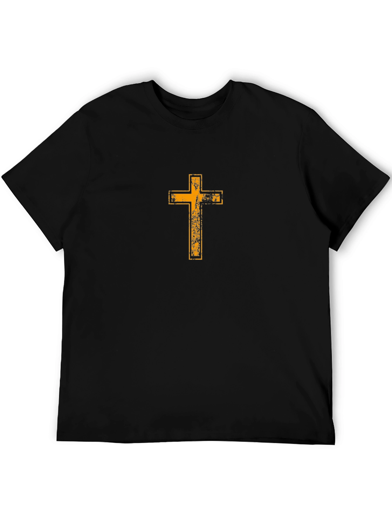 Distressed Cross Graphic Tee - Black Cotton T-Shirt
