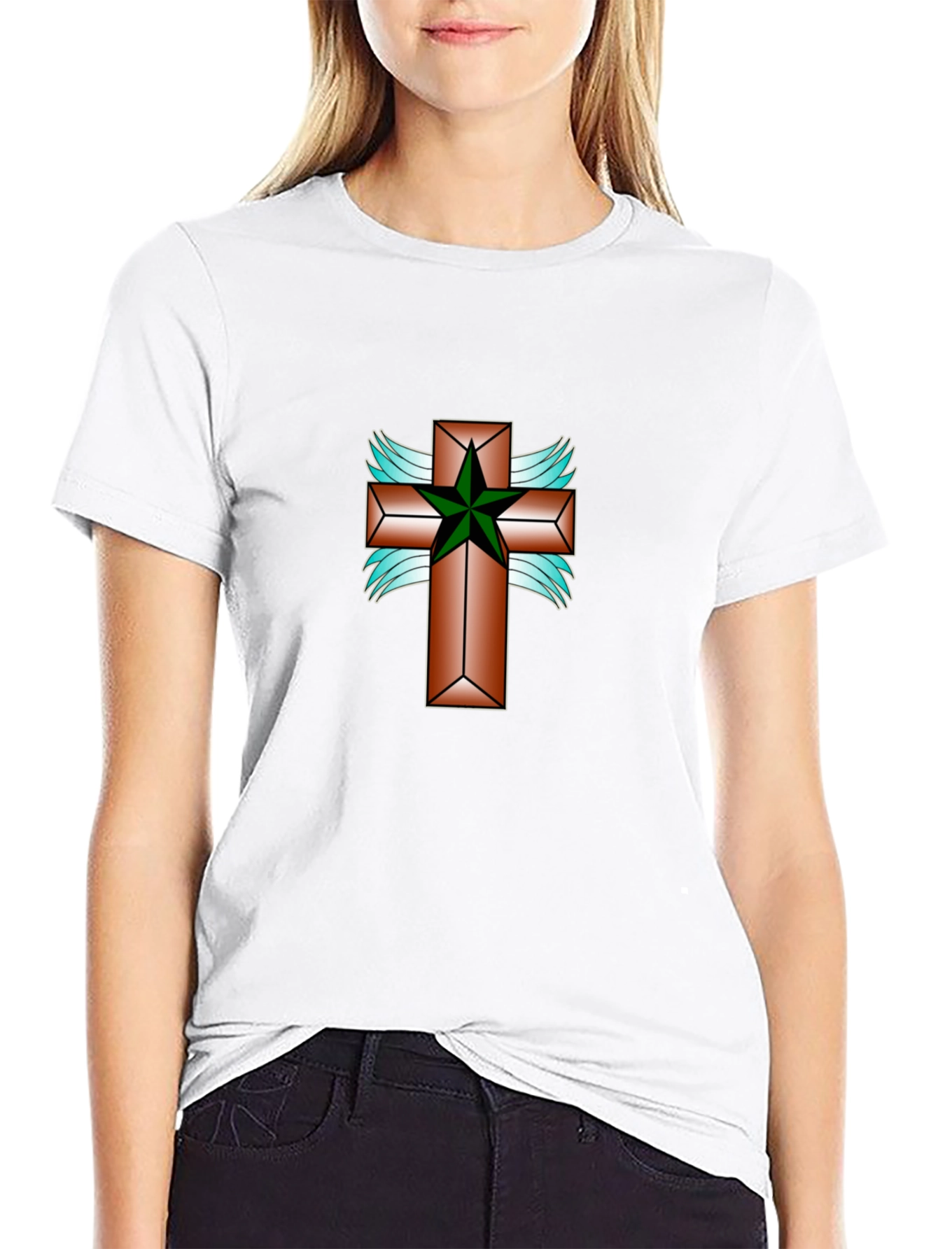 Cross & Star Graphic Tee - Black Cotton Blend