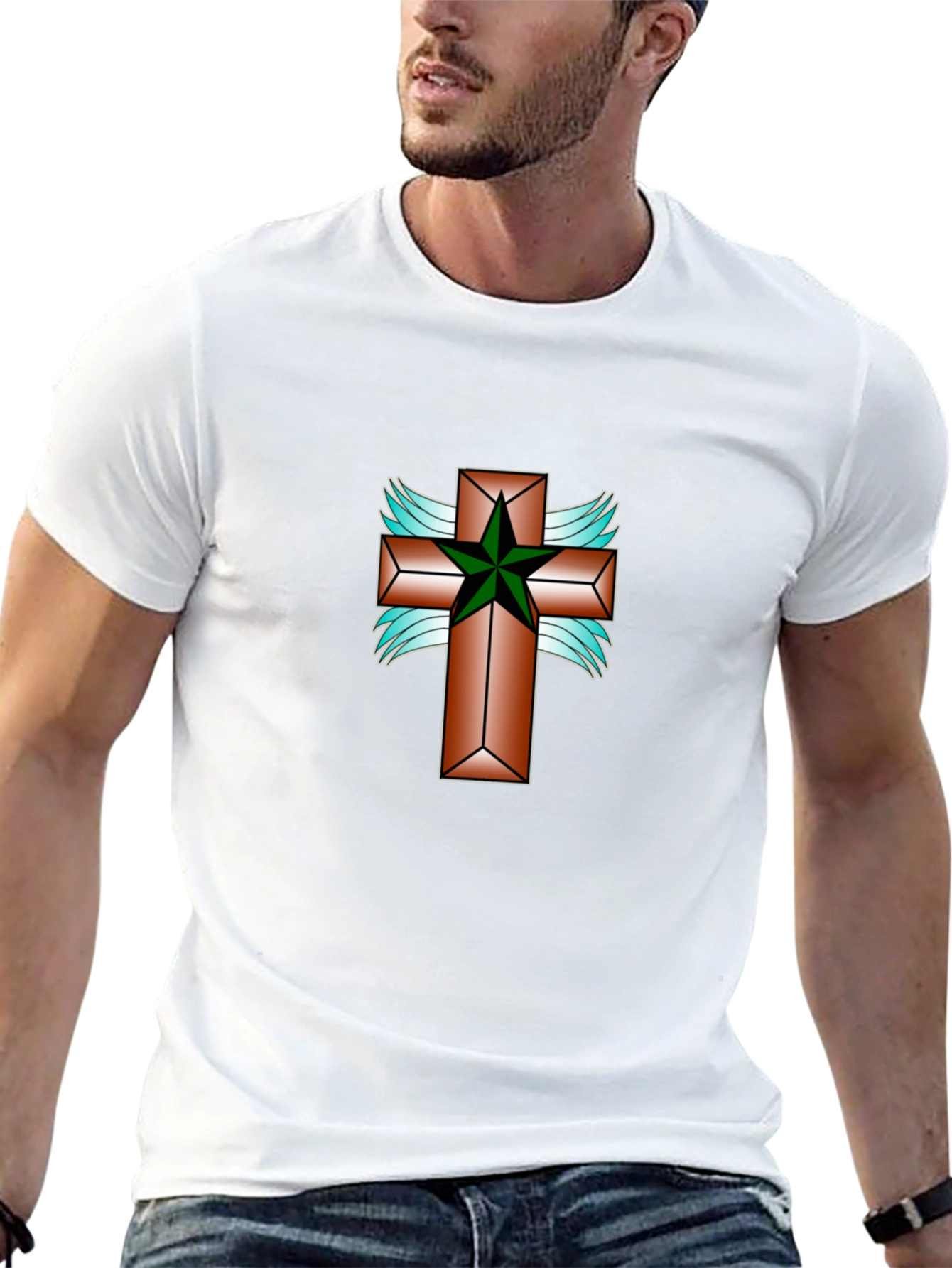 Cross & Star Graphic Tee - Black Cotton Blend