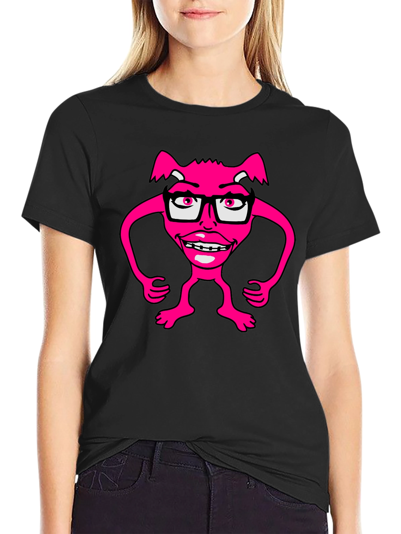 Funny Pink Monster Wearing Glasses T-Shirt