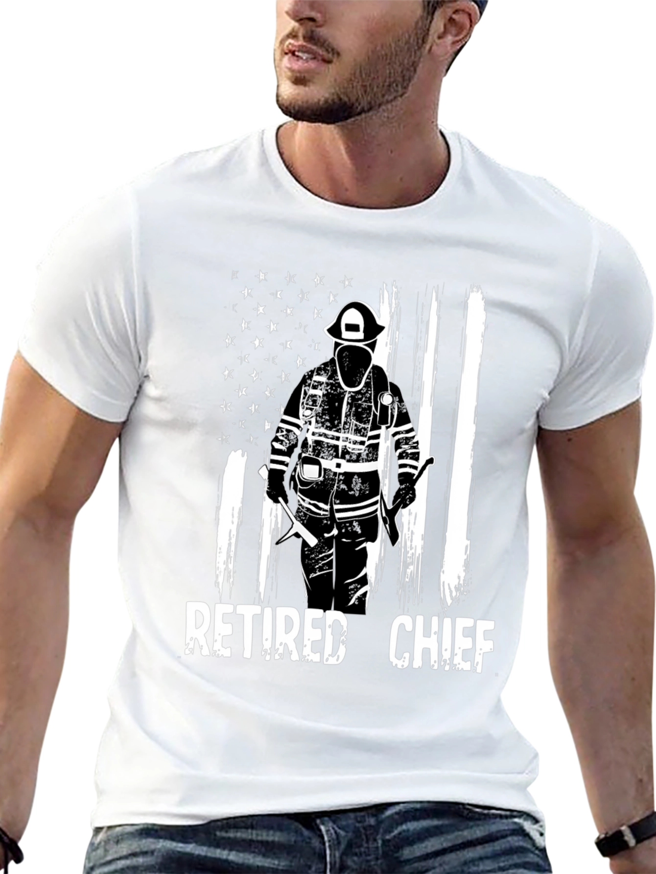 Retired Fire Chief T-Shirt - American Flag Design