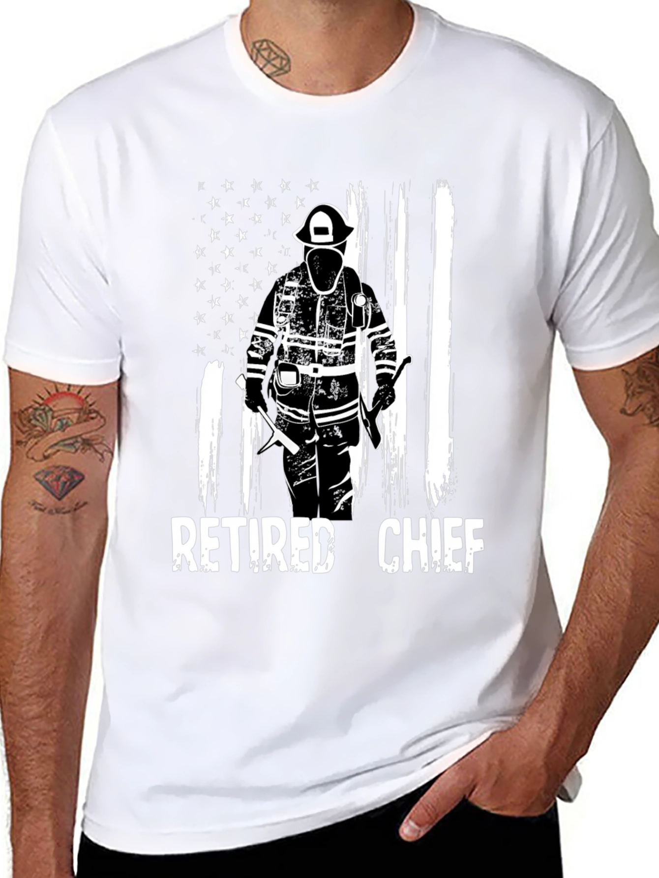 Retired Fire Chief T-Shirt - American Flag Design
