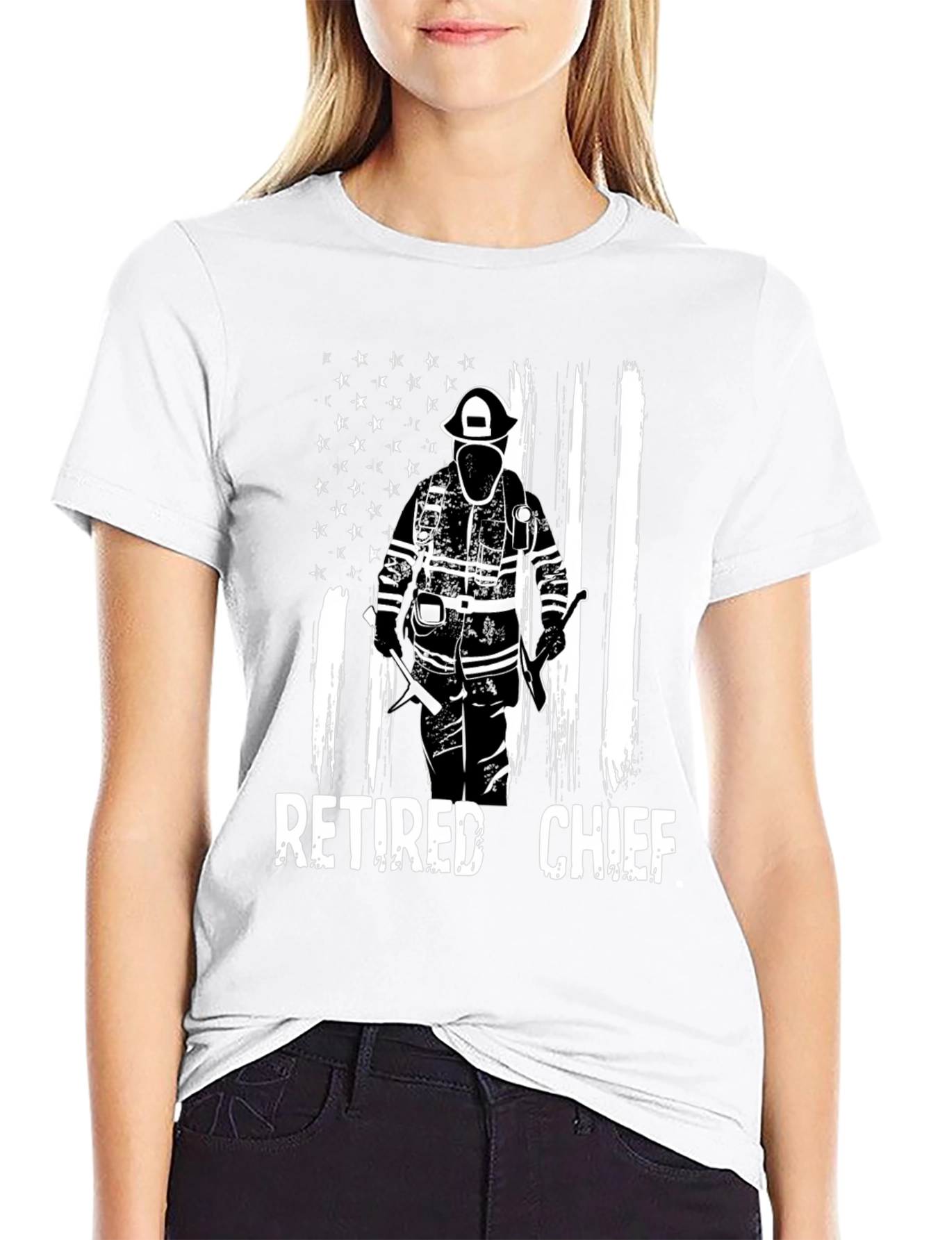 Retired Fire Chief T-Shirt - American Flag Design