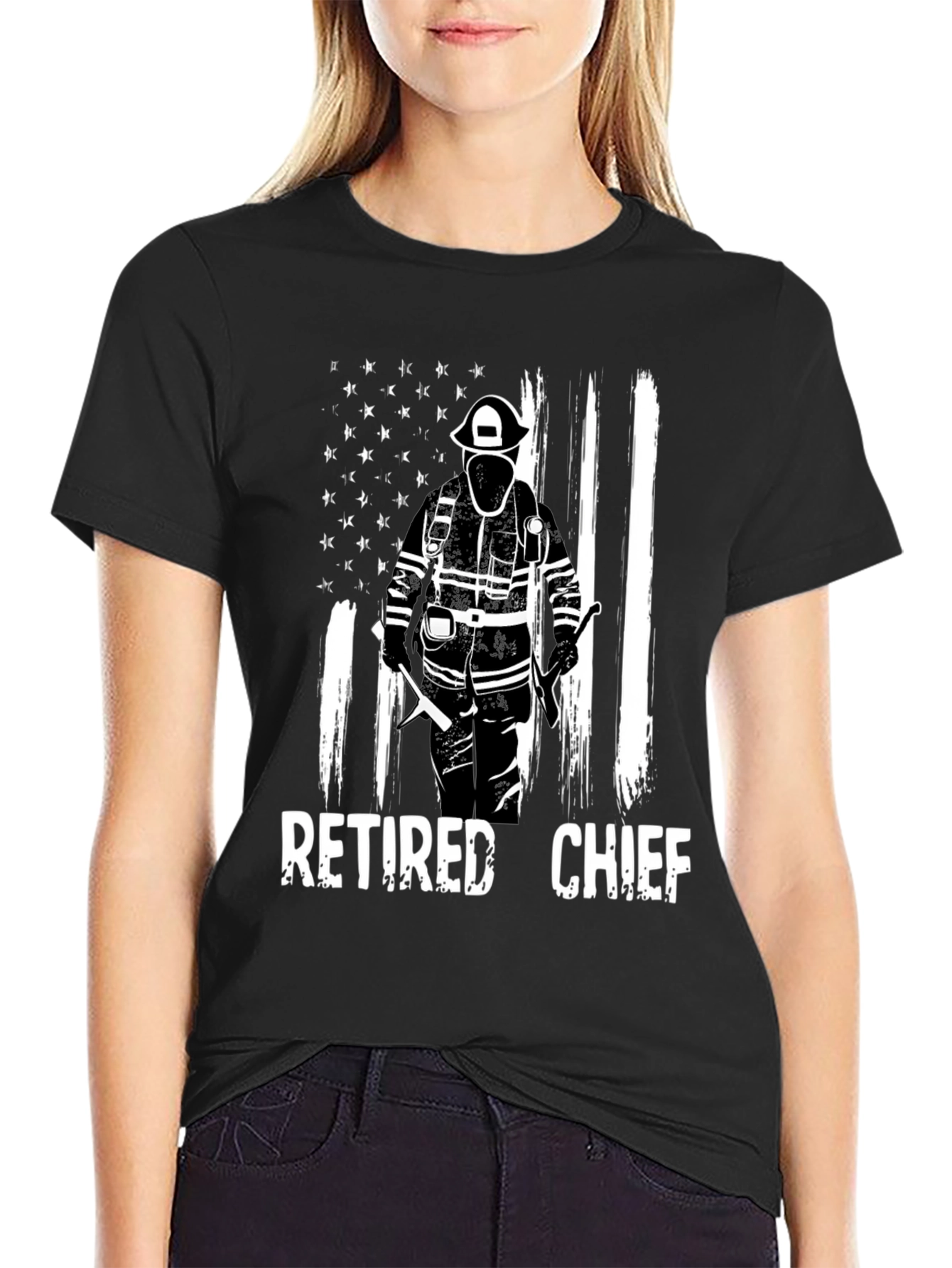 Retired Fire Chief T-Shirt - American Flag Design