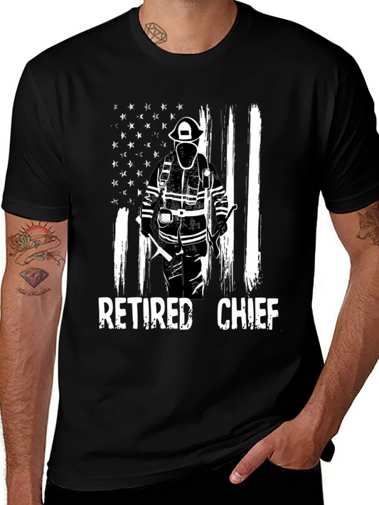 Retired Fire Chief T-Shirt - American Flag Design