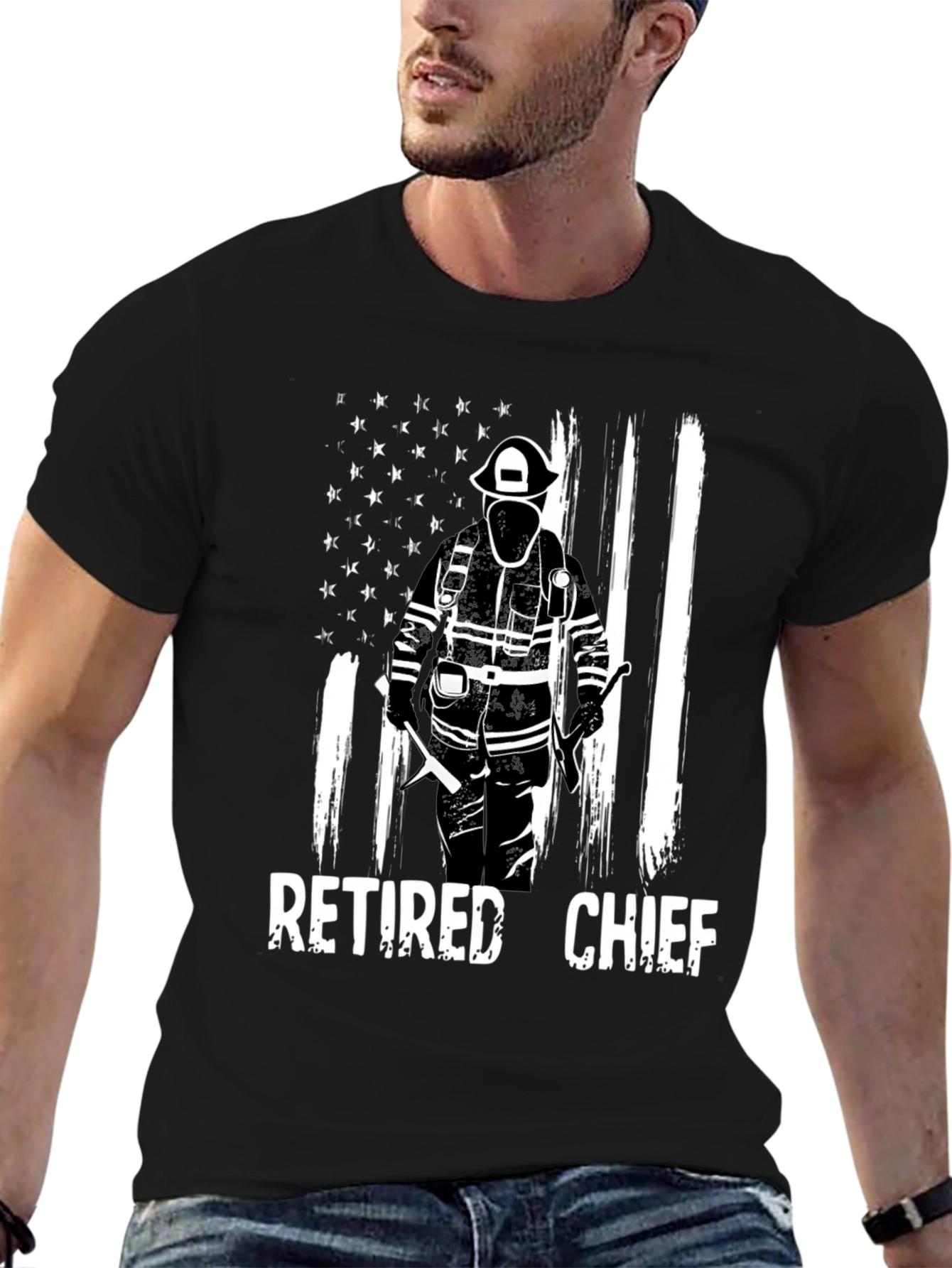 Retired Fire Chief T-Shirt - American Flag Design