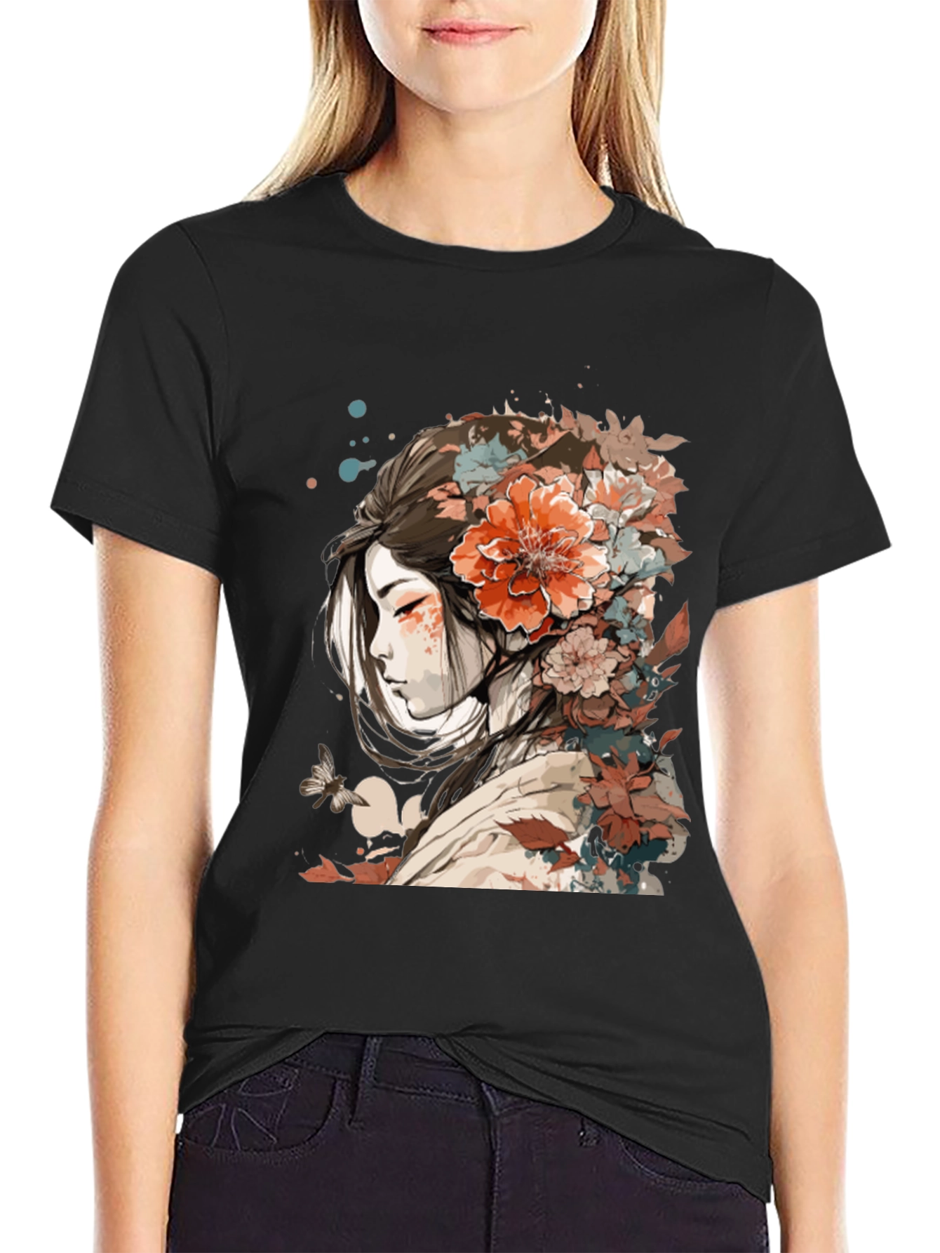 Floral Geisha Graphic Tee - Stylish Comfort