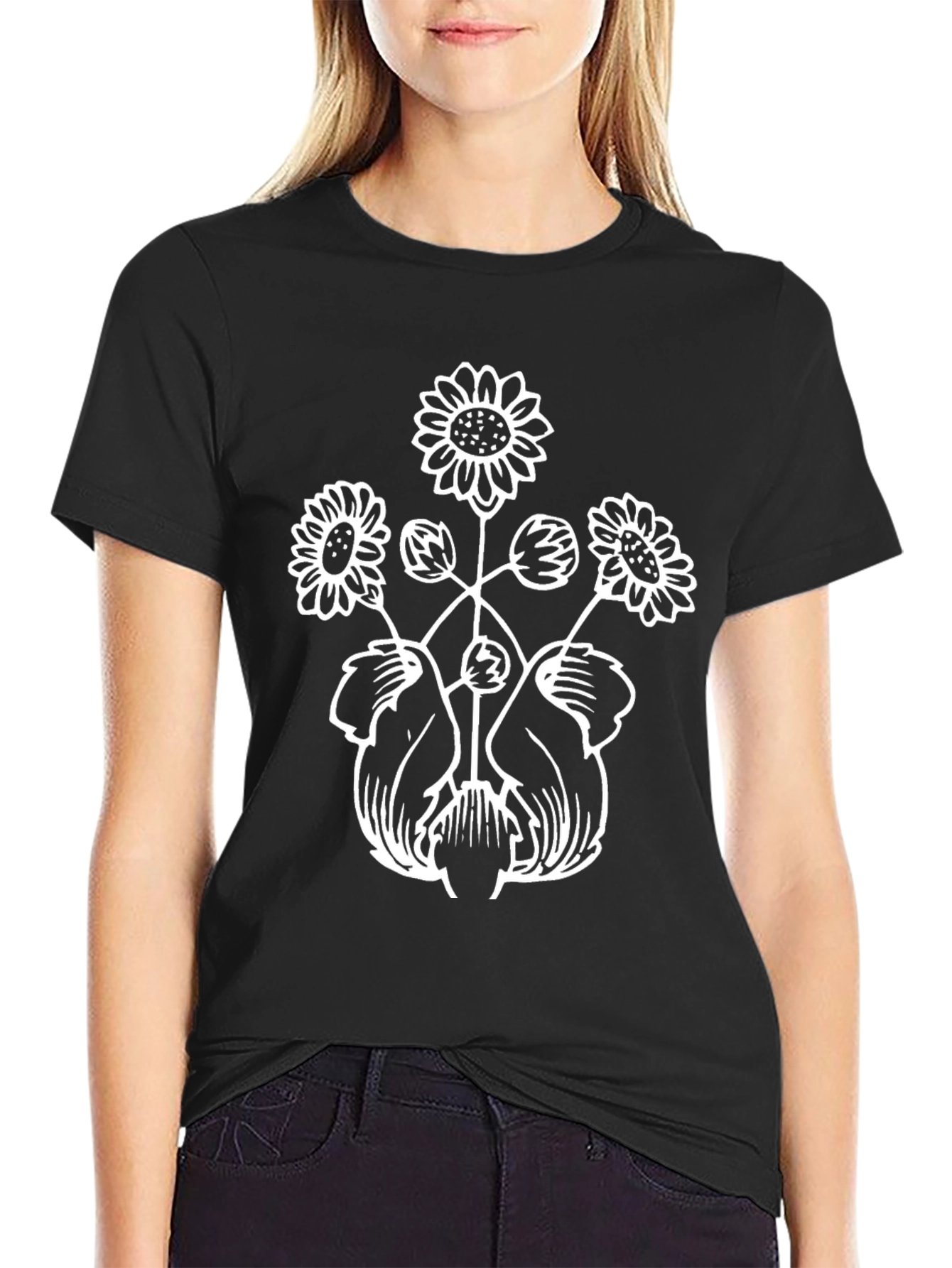 Floral Graphic Tee - Black Cotton Comfort
