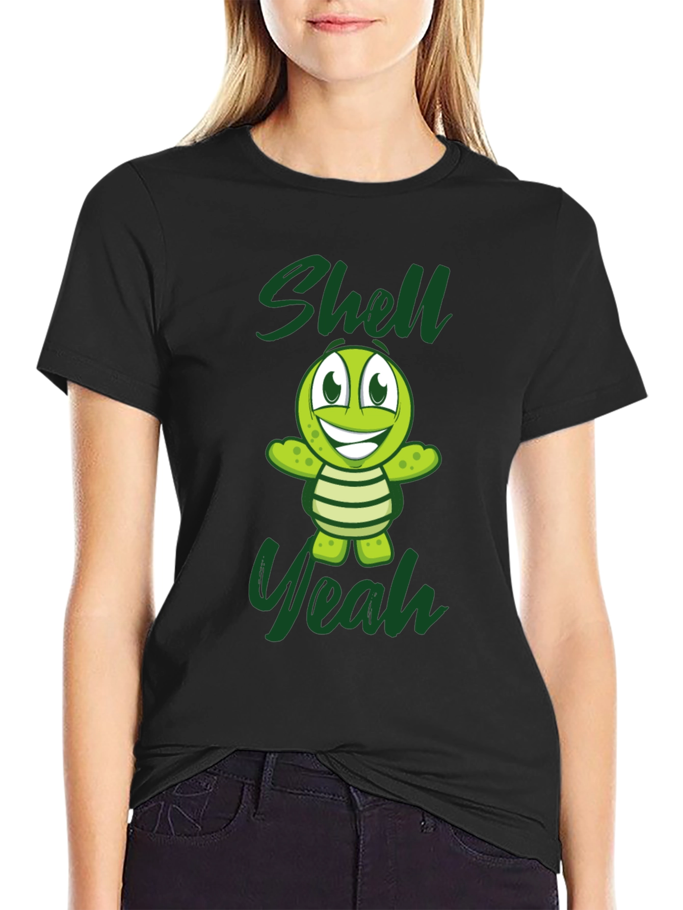 Shell Yeah Turtle Graphic Tee - Black Cotton T-Shirt