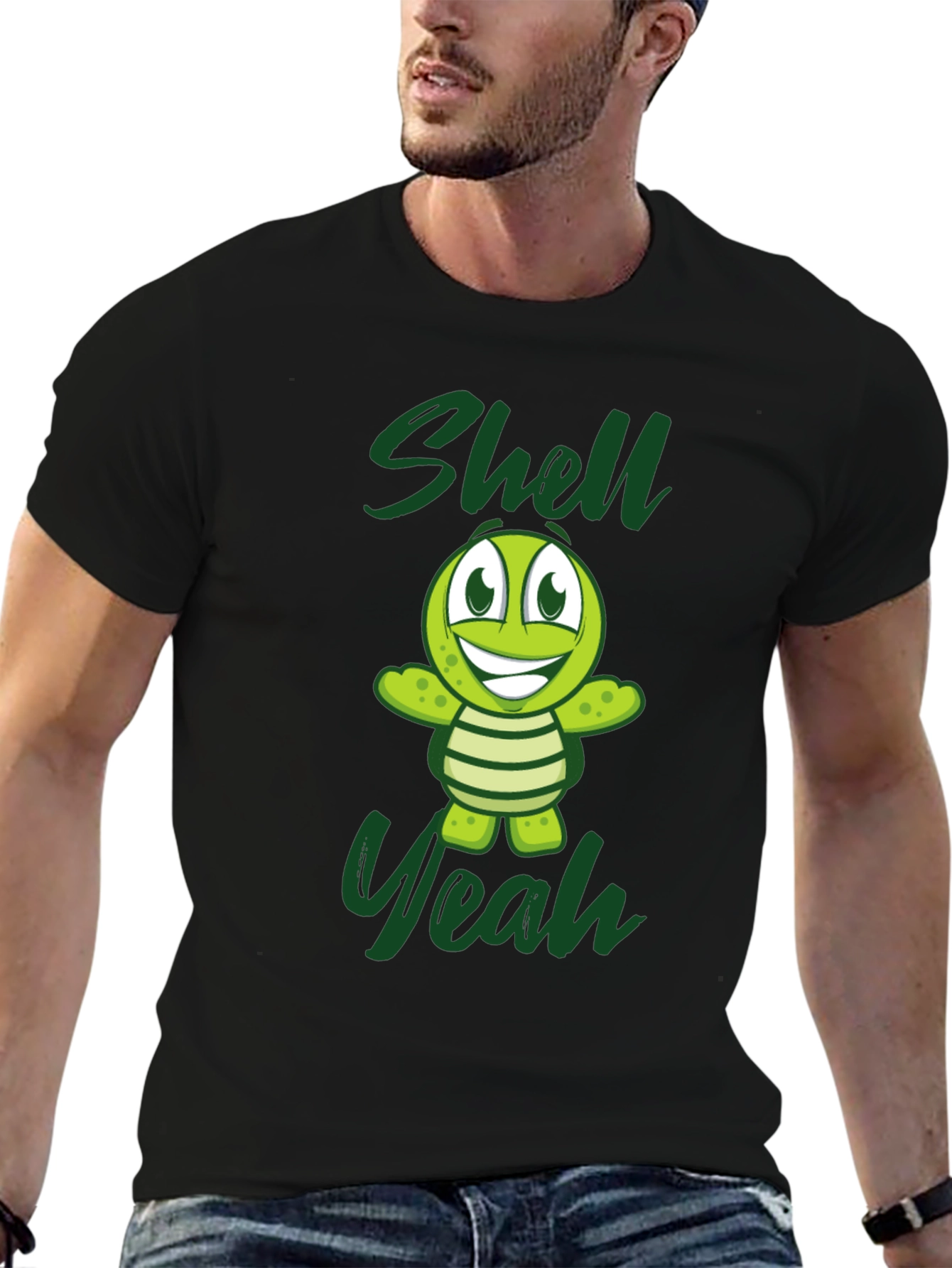 Shell Yeah Turtle Graphic Tee - Black Cotton T-Shirt