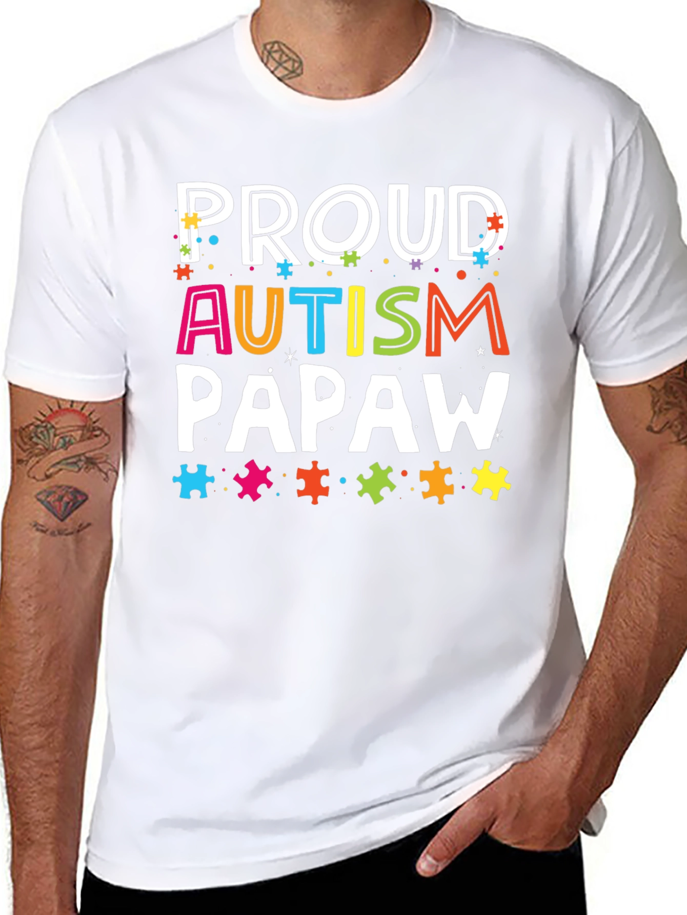 Proud Autism Papaw T-Shirt - Awareness Support Tee