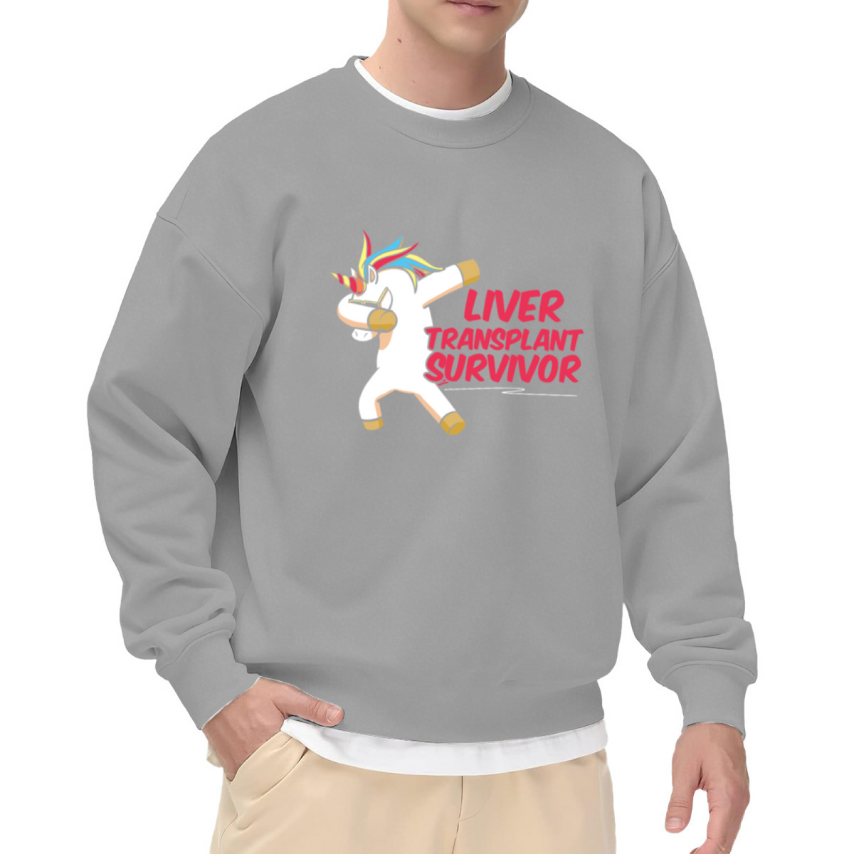 "LIVER TRANSPLANT SURVIVOR" Unicorn Dab Design - Crewneck Sweatshirt | Survivor, Medical, Funny Quote Gift