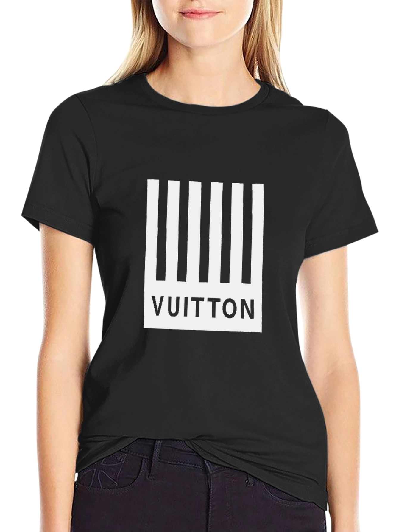 Mens Black Striped Vuitton Graphic T-Shirt