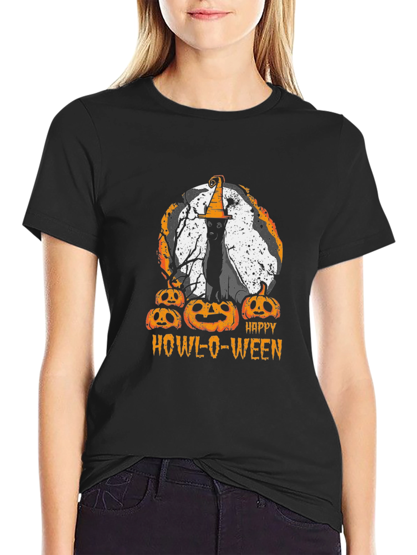 Happy Howl-O-Ween T-Shirt Cat Pumpkin Halloween Tee