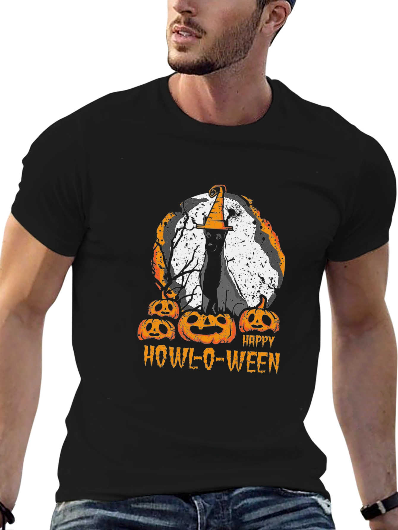Happy Howl-O-Ween T-Shirt Cat Pumpkin Halloween Tee