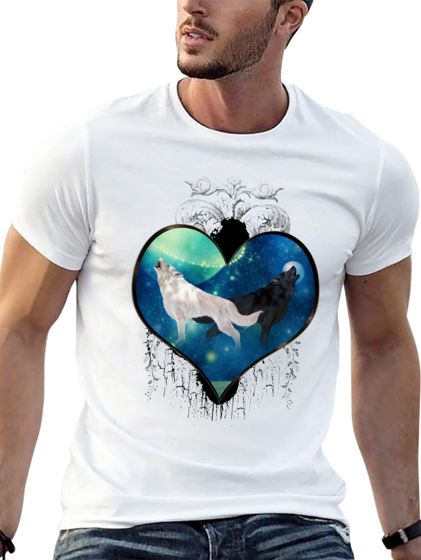 Wolf Heart Graphic Tee - Stylish Black T-Shirt